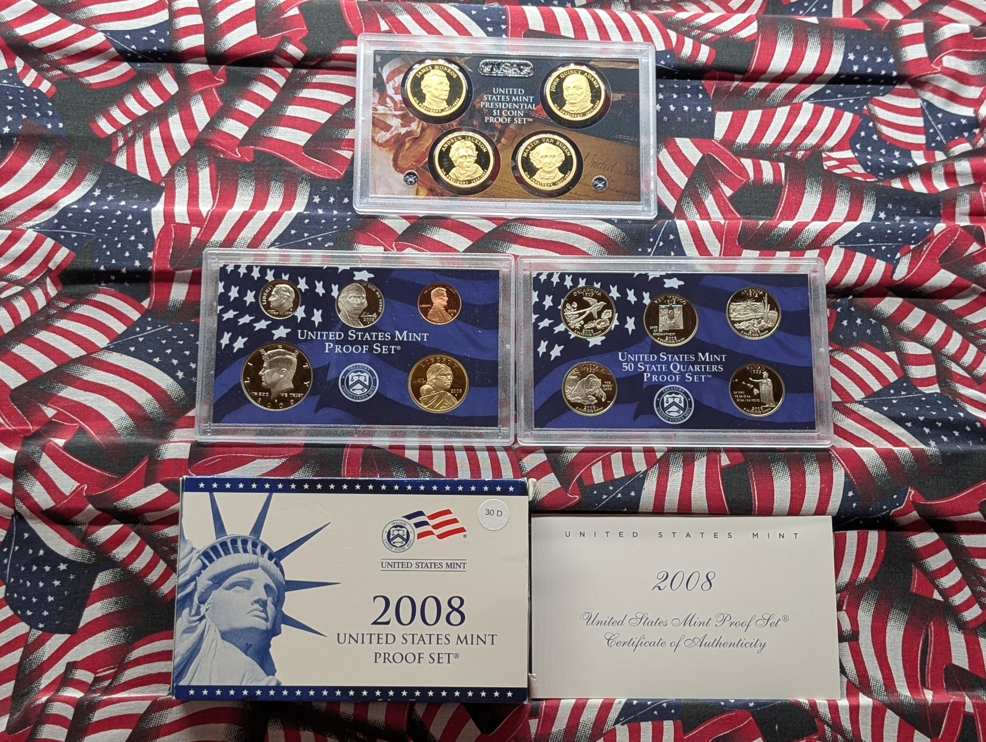 2008-S U.S. Mint Proof Set with State Quarters, Presidential Dollars and a Sacagawea Dollar in OGP w/ COA - Last Year for State Quarters!
