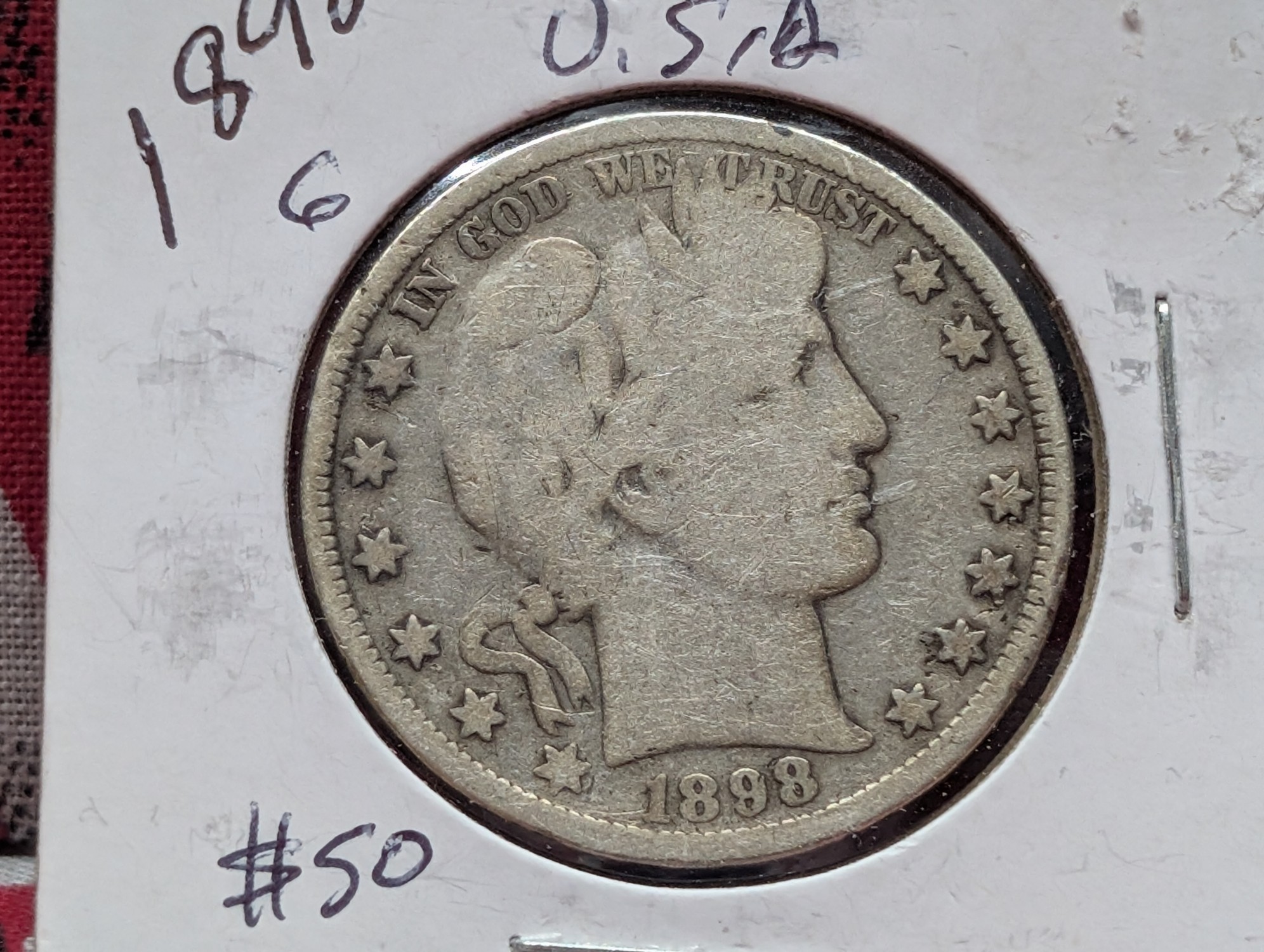 1898 90% Silver Barber Half Dollar