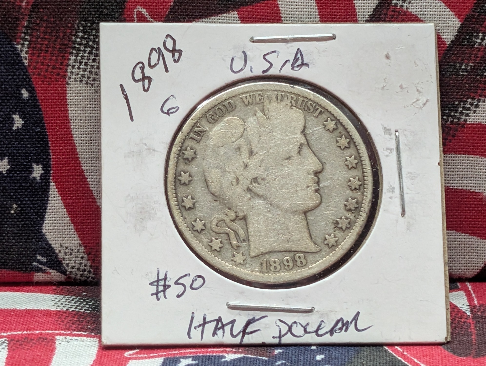 1898 90% Silver Barber Half Dollar