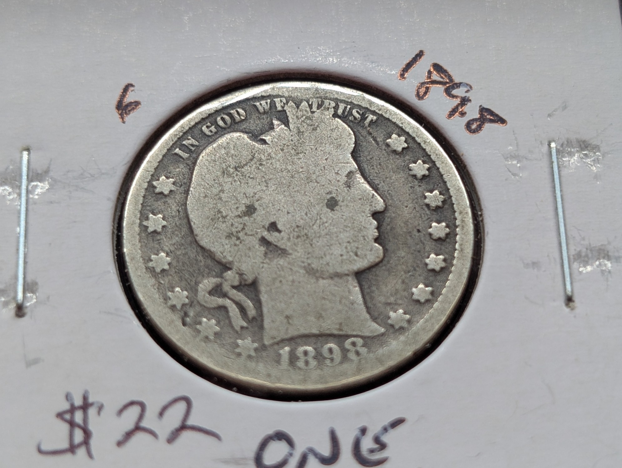 1898 90% Silver Barber Quarter