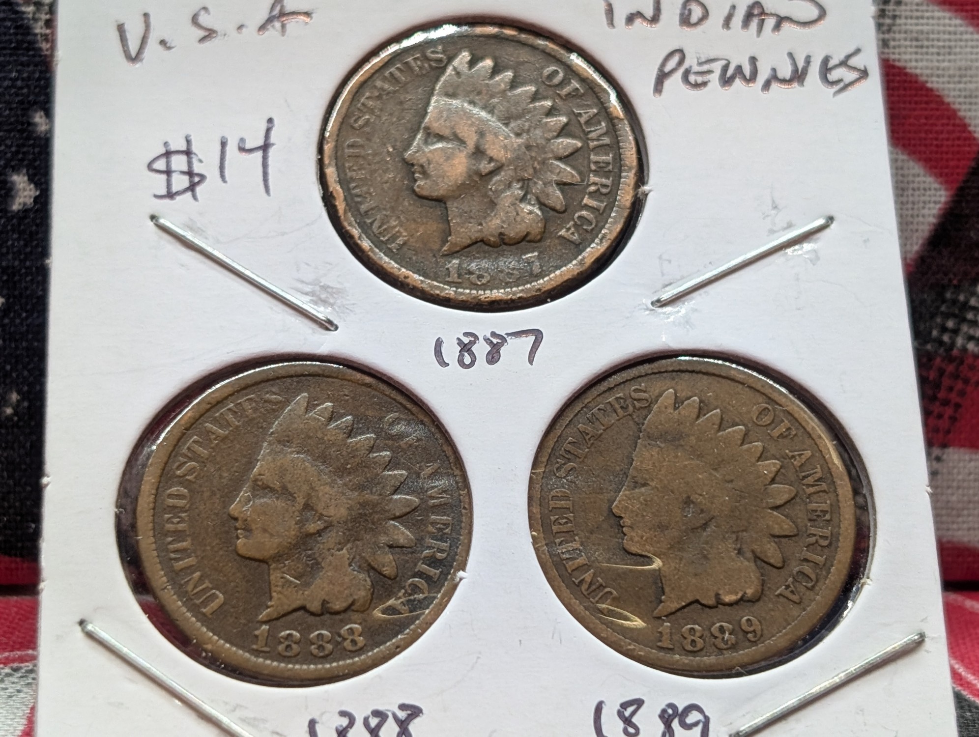 1887, 1888 & 1889 Indian Head Pennies