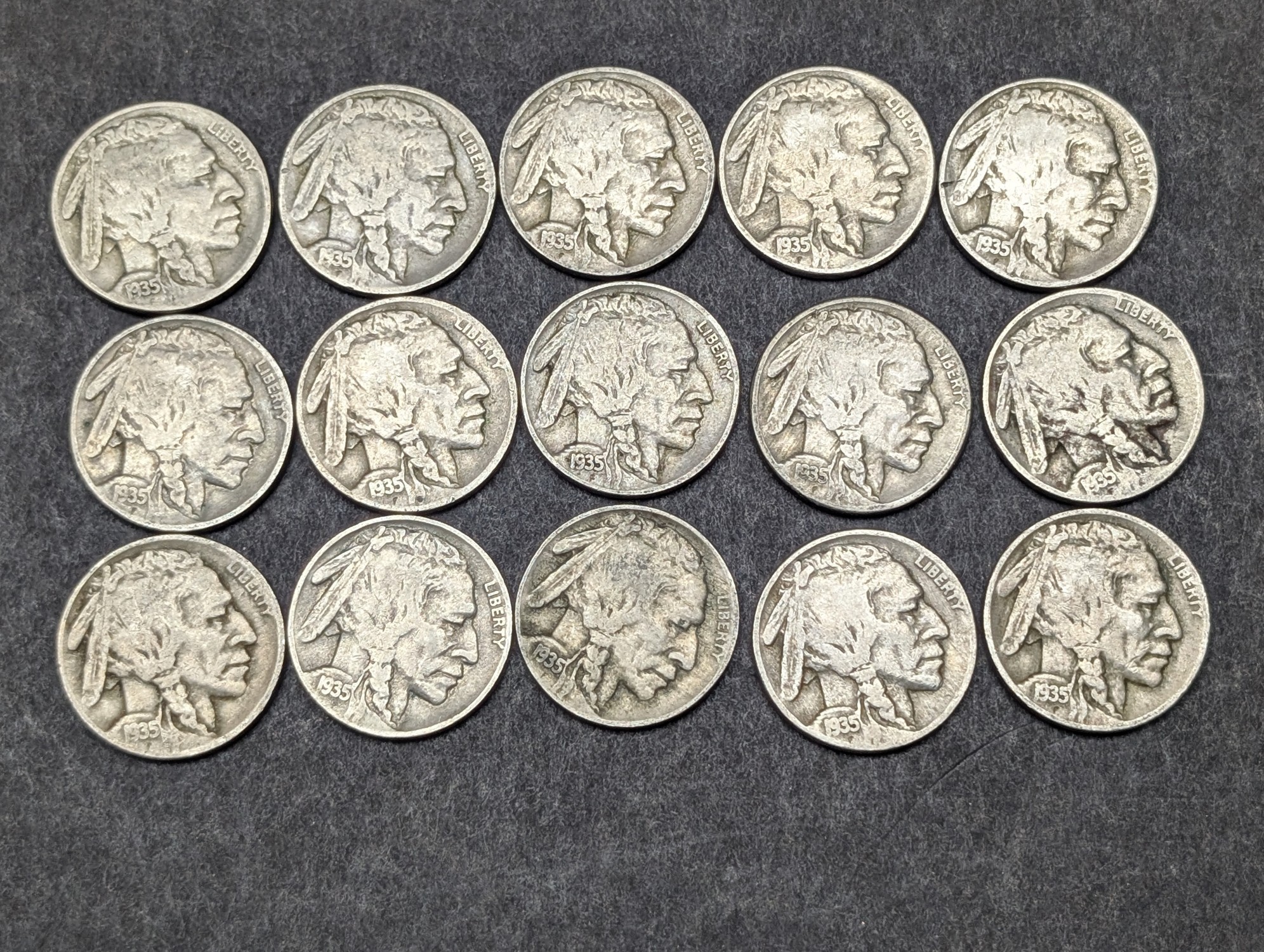 (15) 1935 P,D, & S Indian Head Buffalo Nickels