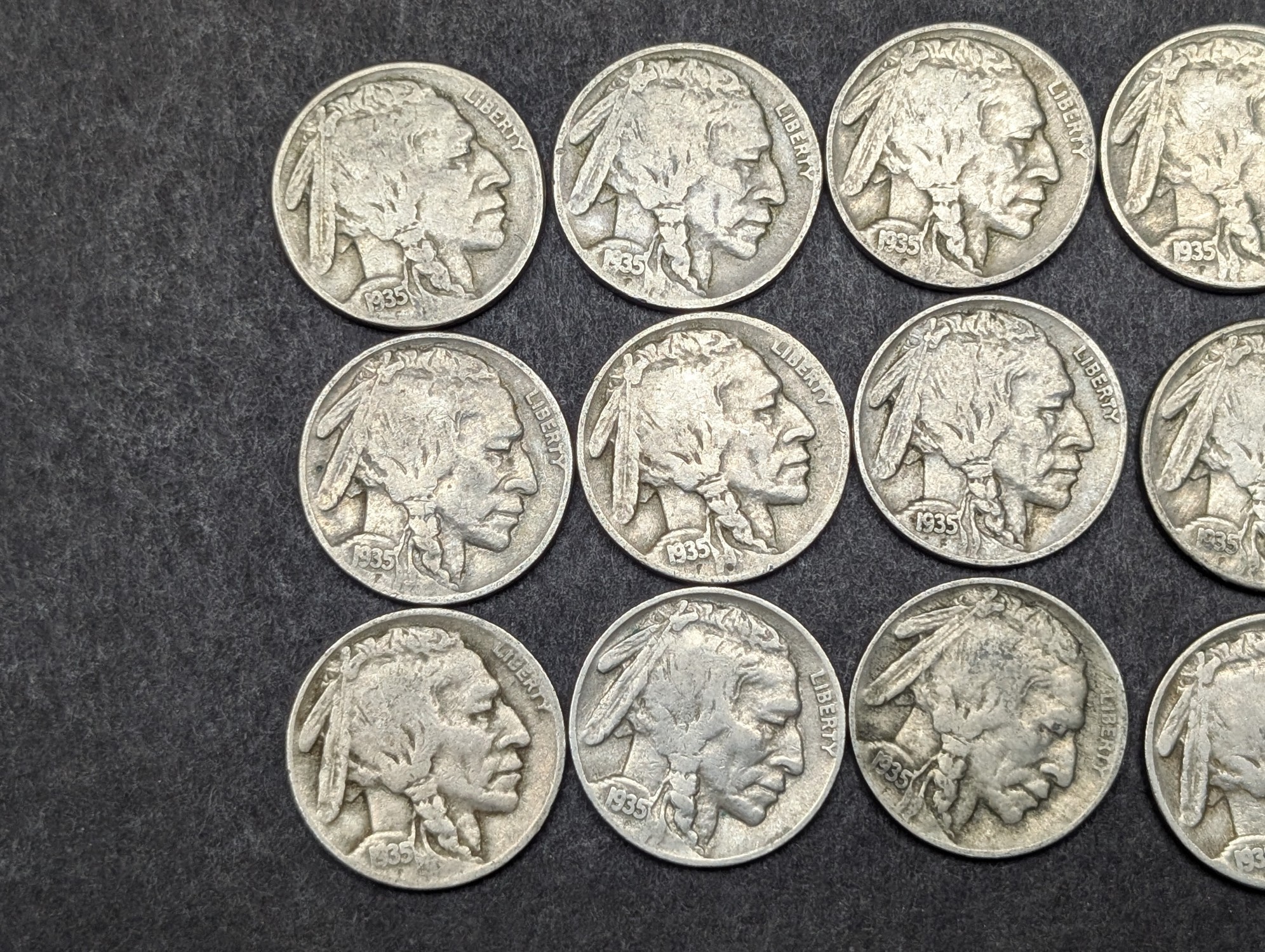 (15) 1935 P,D, & S Indian Head Buffalo Nickels