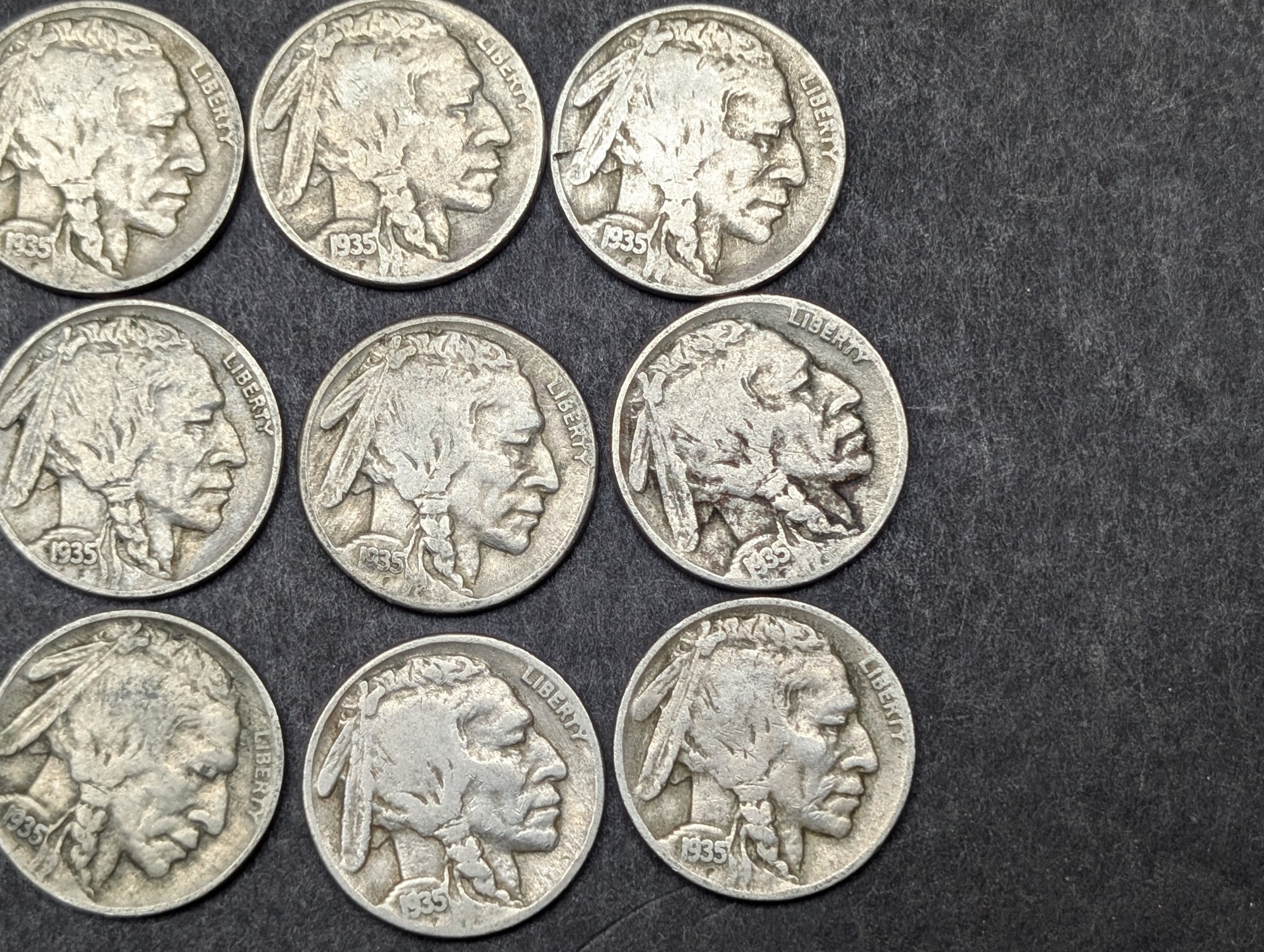 (15) 1935 P,D, & S Indian Head Buffalo Nickels