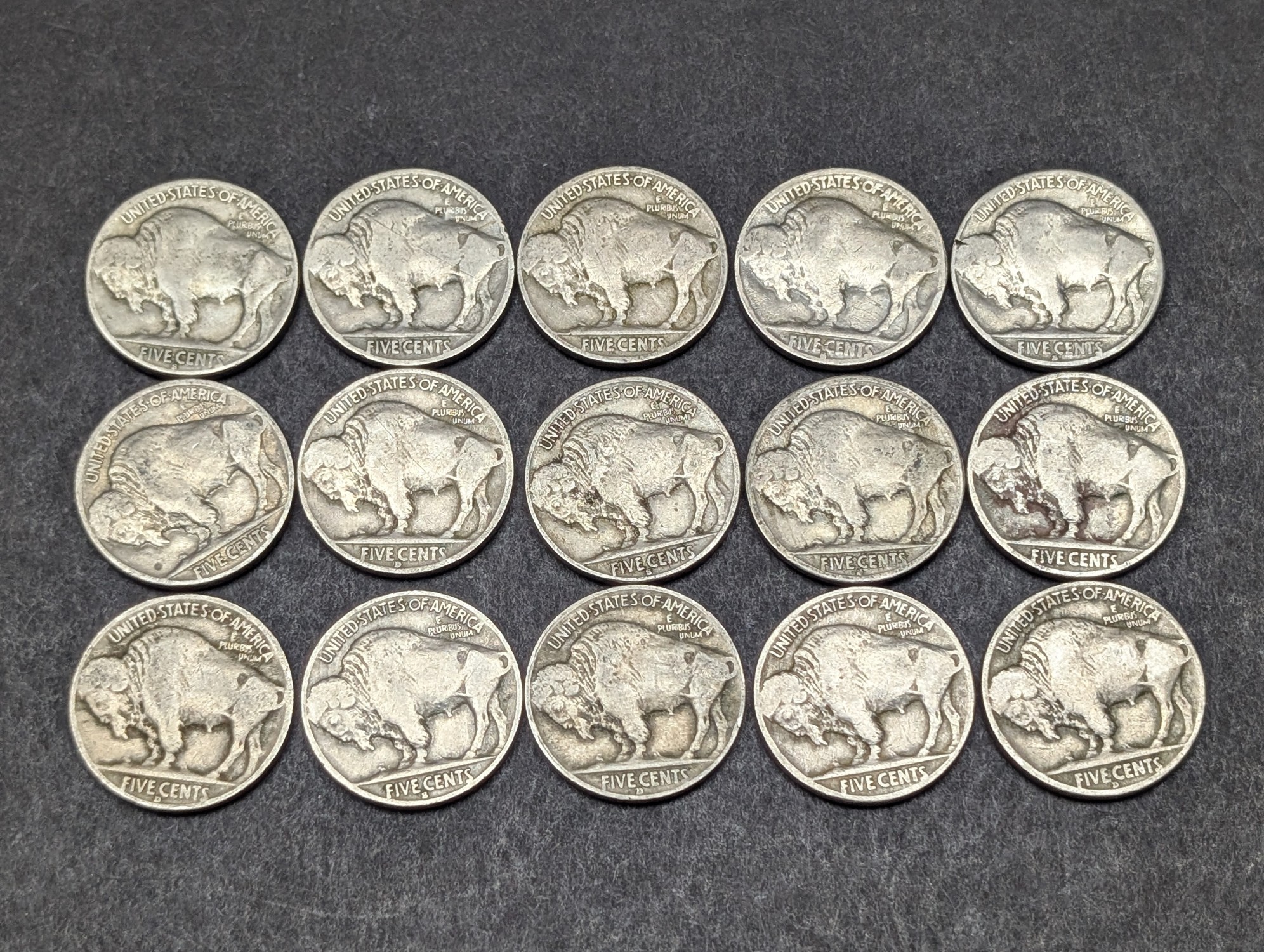 (15) 1935 P,D, & S Indian Head Buffalo Nickels