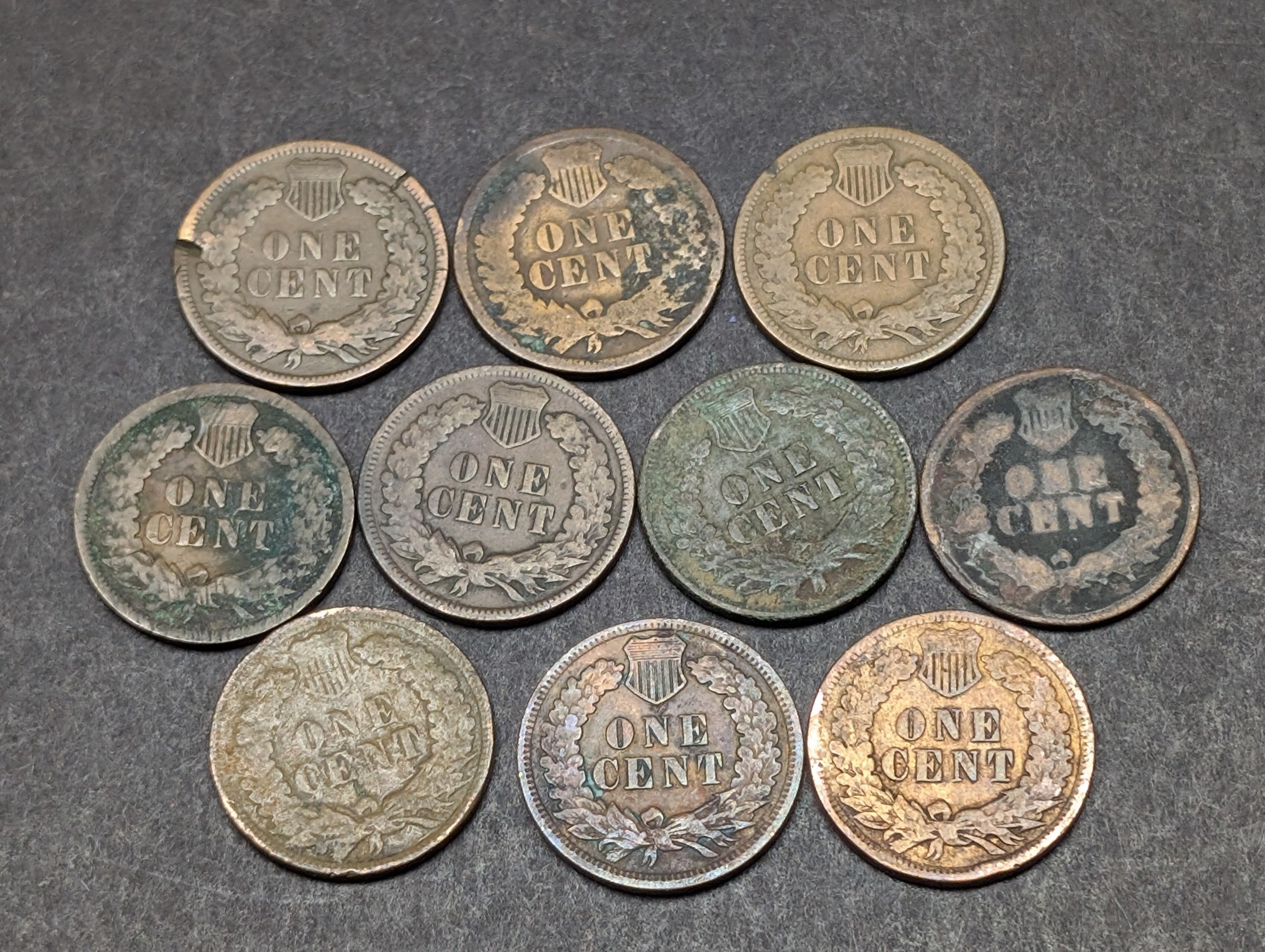 1900, 1902, (3) 1903, (2) 1905, 1906, (2) 1907 Indian Head Cents