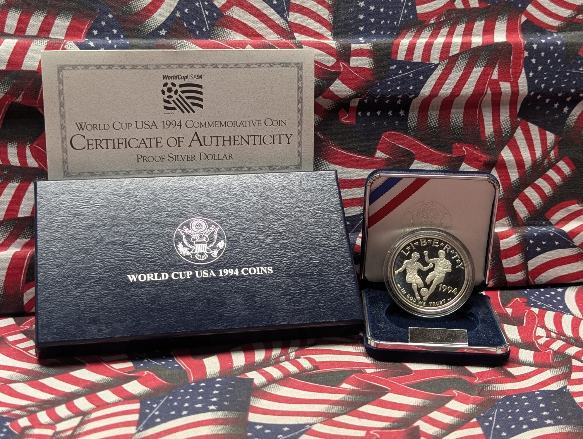 1994-S 90% Silver World Cup Proof Commemorative Coin - In Original Box W/ COA