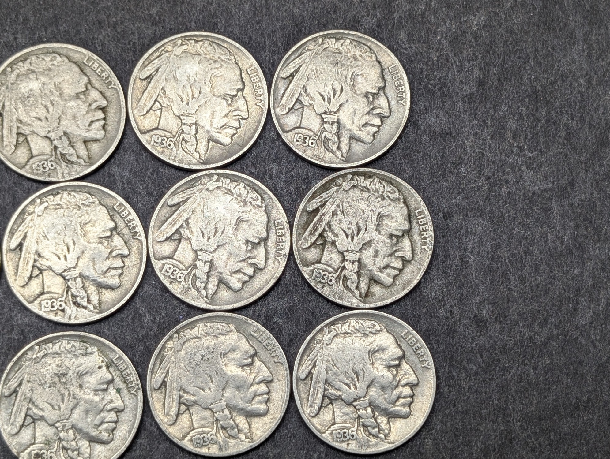 (15) 1936 Indian Head Buffalo Nickels - All P Mint Marks