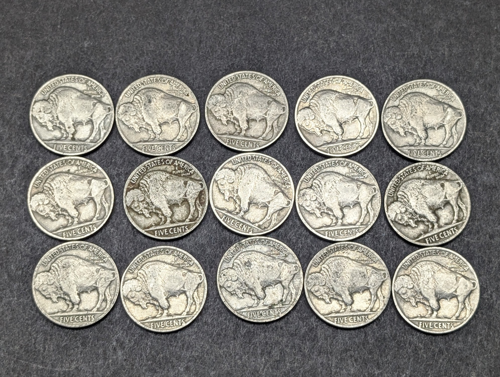 (15) 1936 Indian Head Buffalo Nickels - All P Mint Marks
