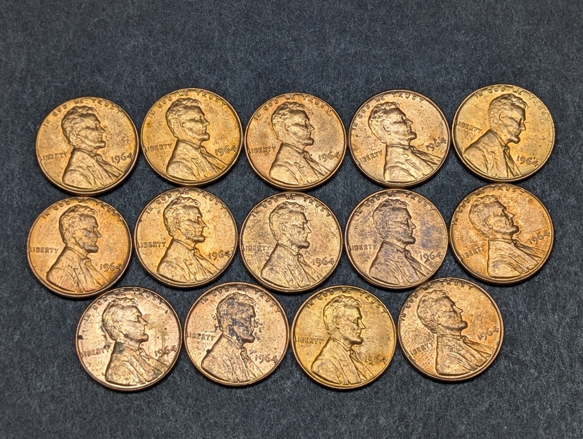 (14) 1964-P Lincoln Memorial Cents - RED / High Grade