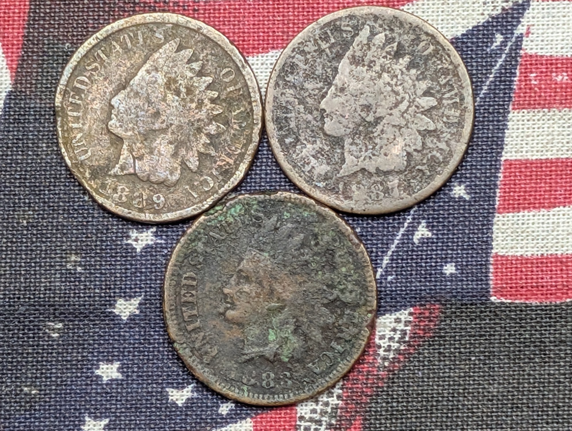 1883, 1887, & 1889 Indian Head Cents