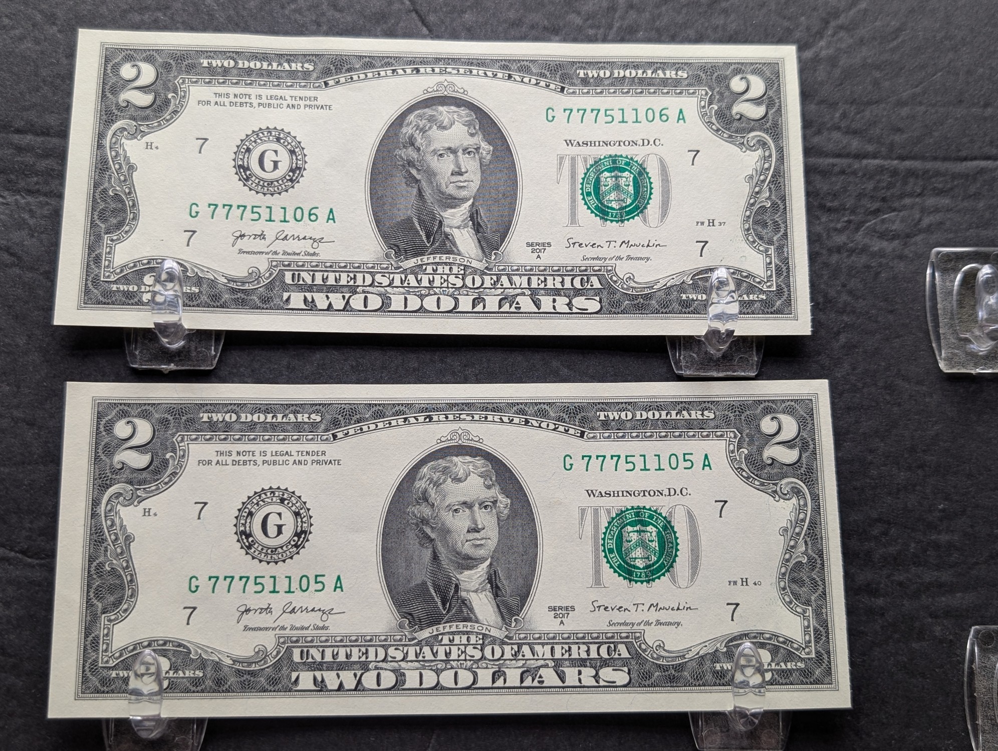 (10) 2017 A Series $2 Bills W/ Consecutive Serial Numbers - LUCKY SEVENS