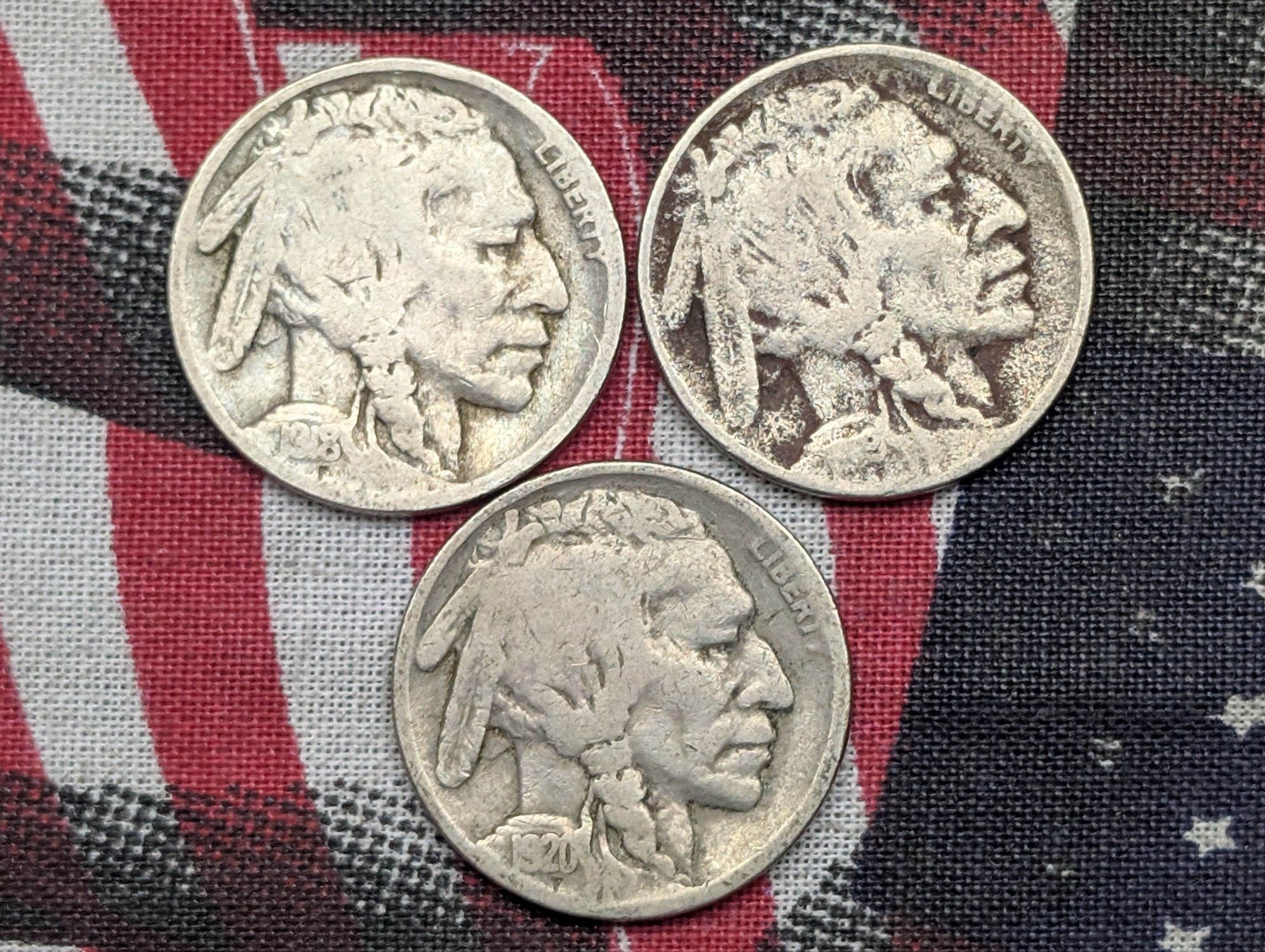 1918, 1919, & 1920 Indian Head Buffalo Nickels