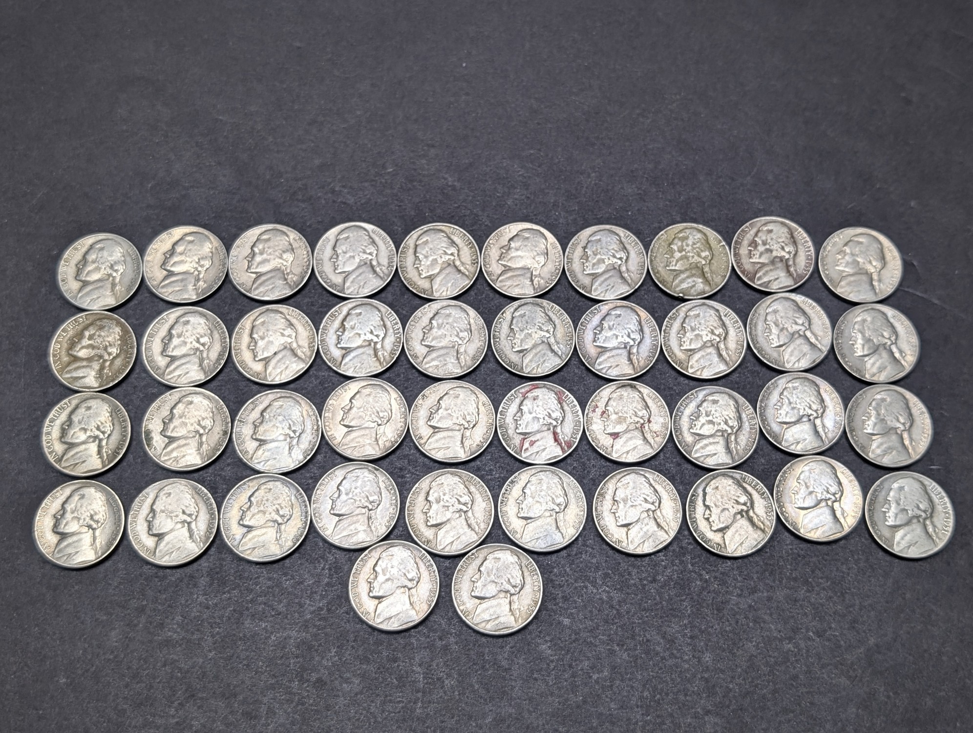 (42) Assorted 1950's Jefferson Nickels