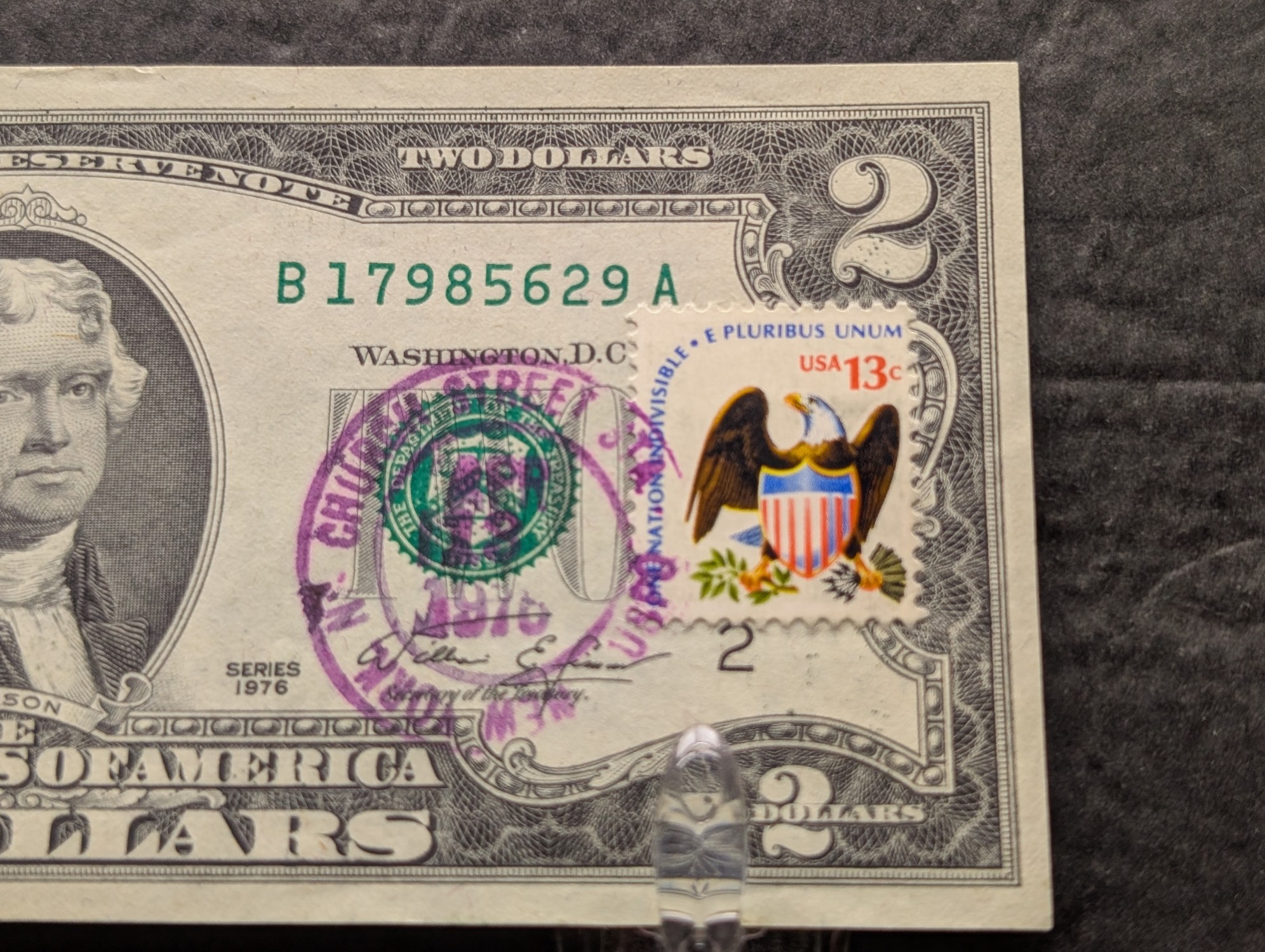 1976 Series $2 Note W/ 1st First DAY OF ISSUE STAMPED CRISP UNC
