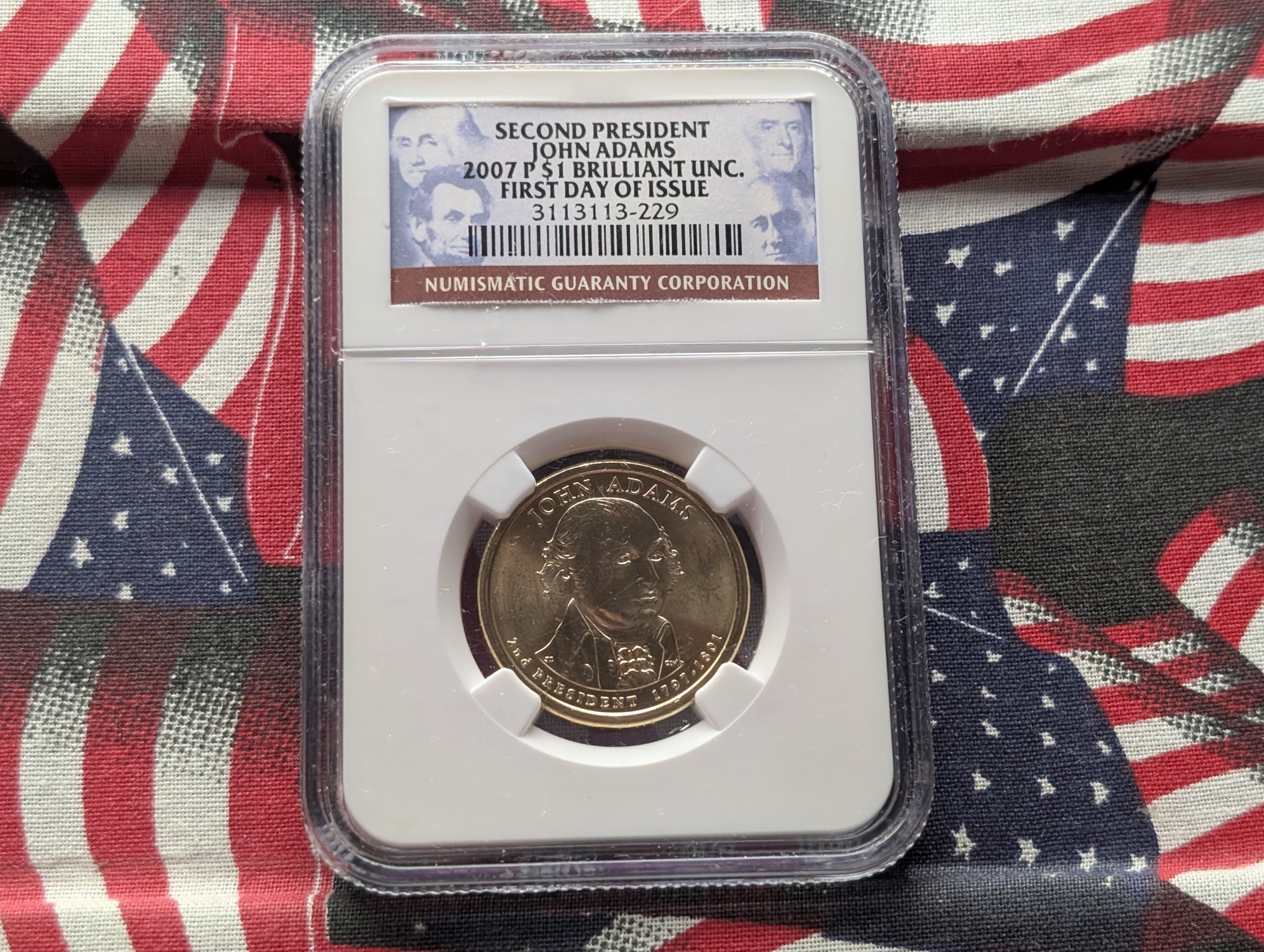 2007-P $1 Brilliant Uncirculated - First Day of Issue - Second President John Adams - NGC Coin