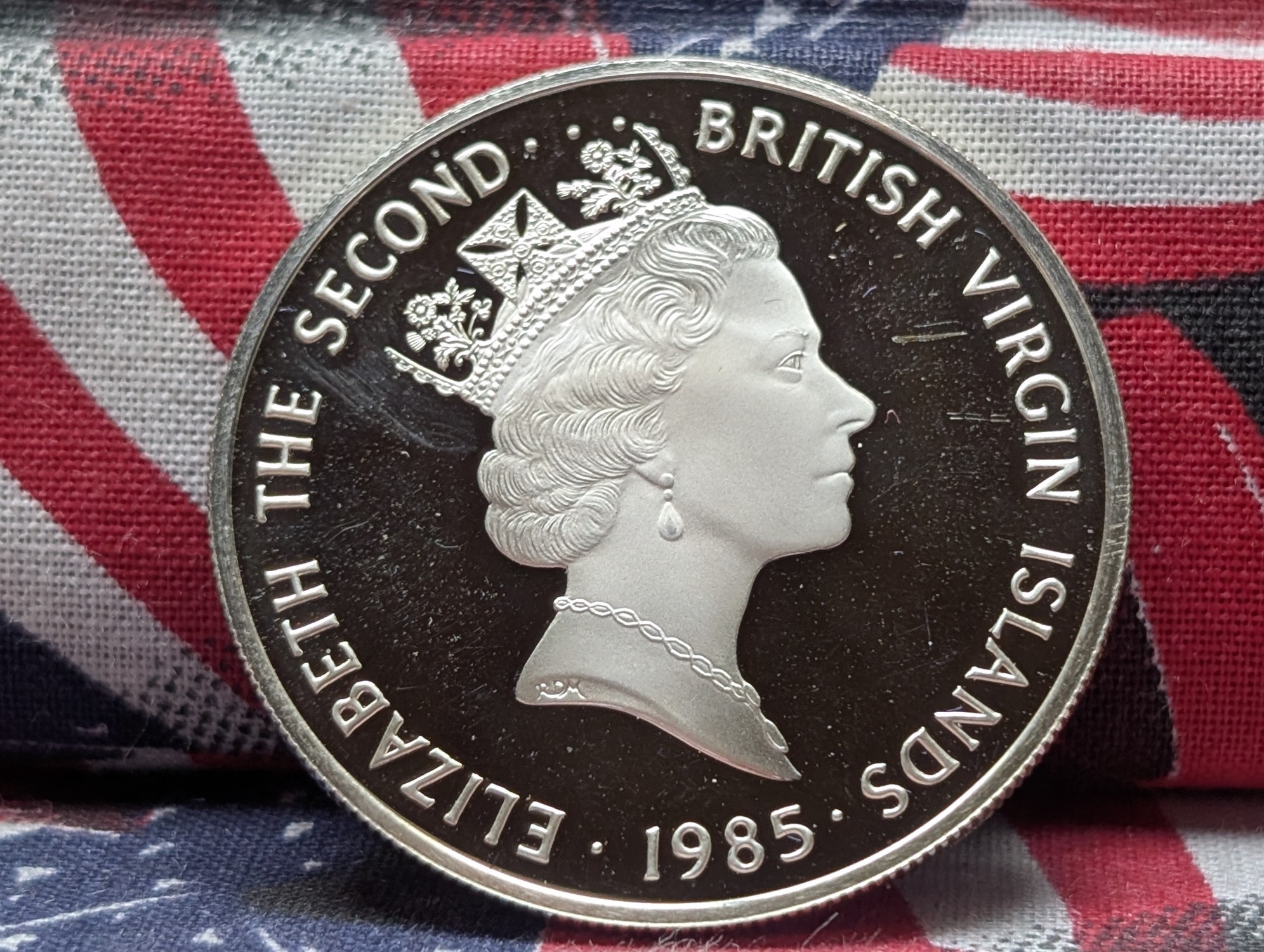 1985 Queen Elizabeth II "BELLS" 19.09g .925 FINE SILVER ROUND, $20 British Virgin Island