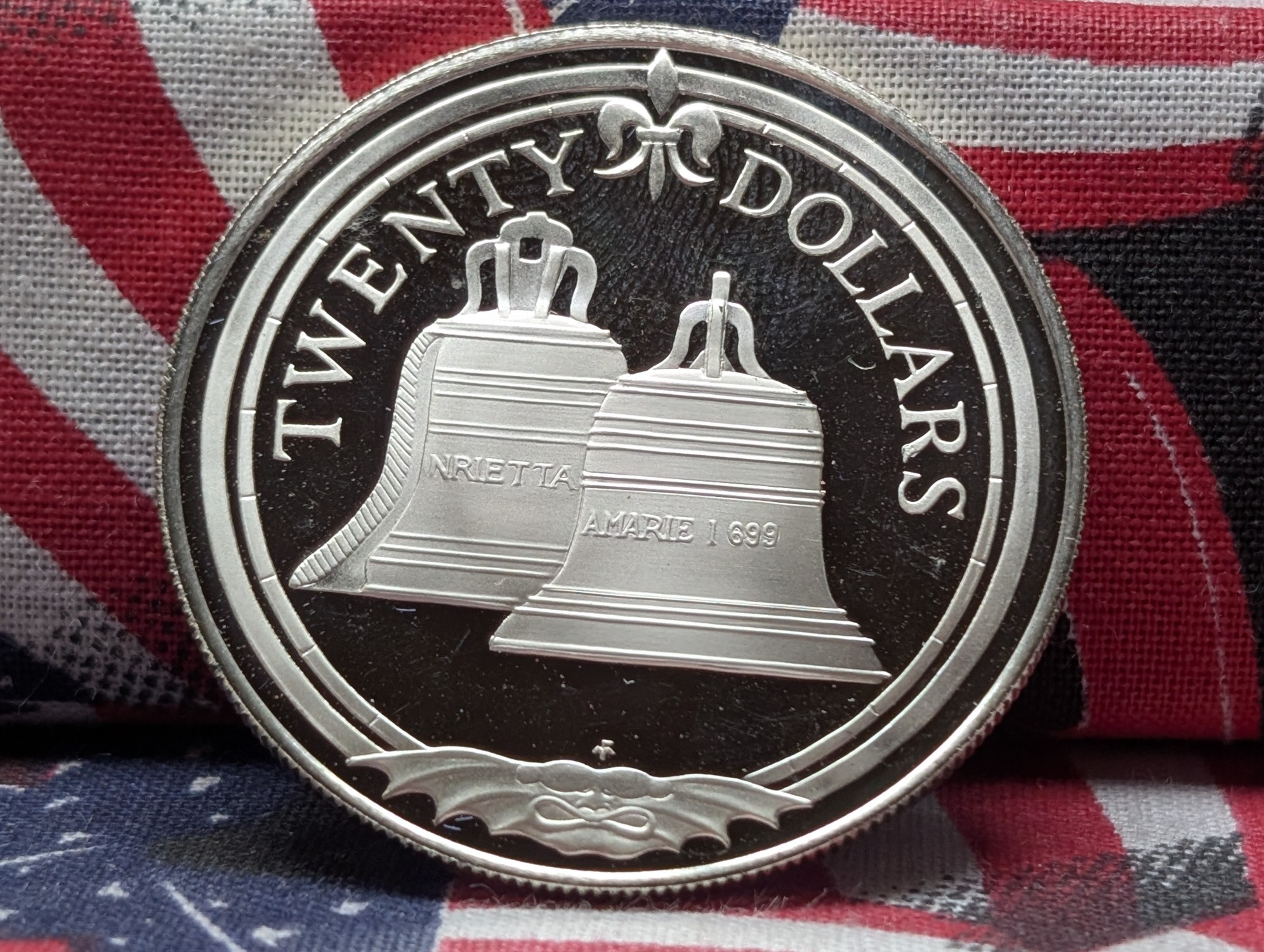 1985 Queen Elizabeth II "BELLS" 19.09g .925 FINE SILVER ROUND, $20 British Virgin Island