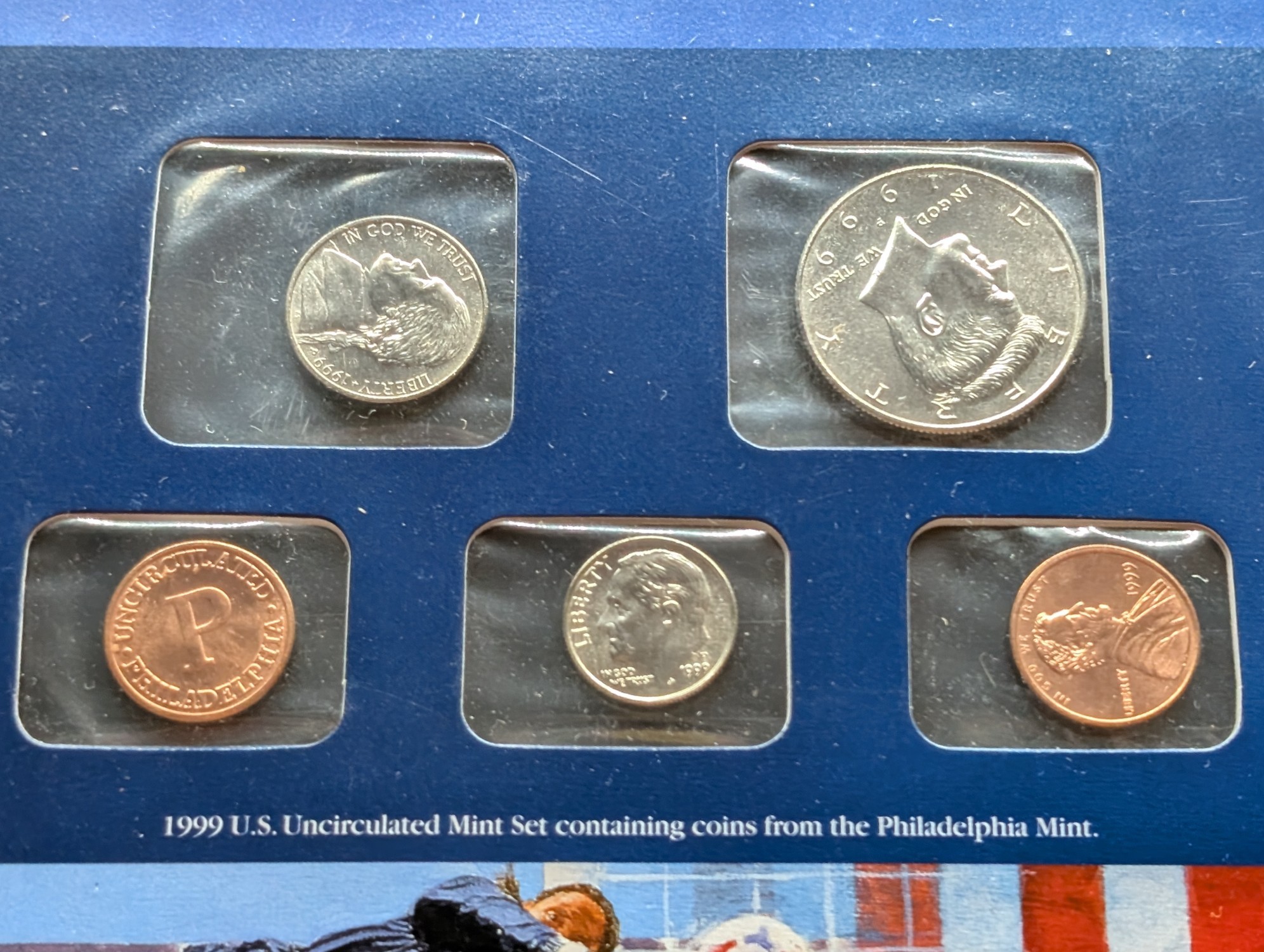 1999 P & D U.S. Uncirculated Mint Sets With Stamps (NO QUARTERS)