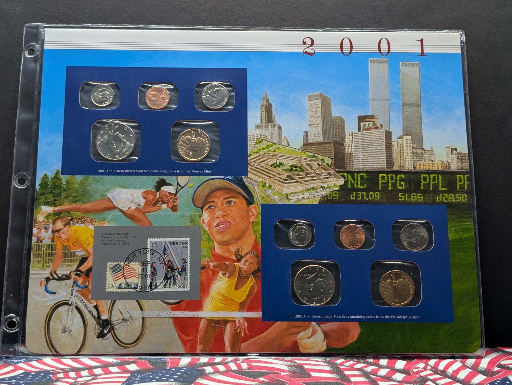 2001 P & D U.S. Uncirculated Mint Sets With Stamps (NO QUARTERS)