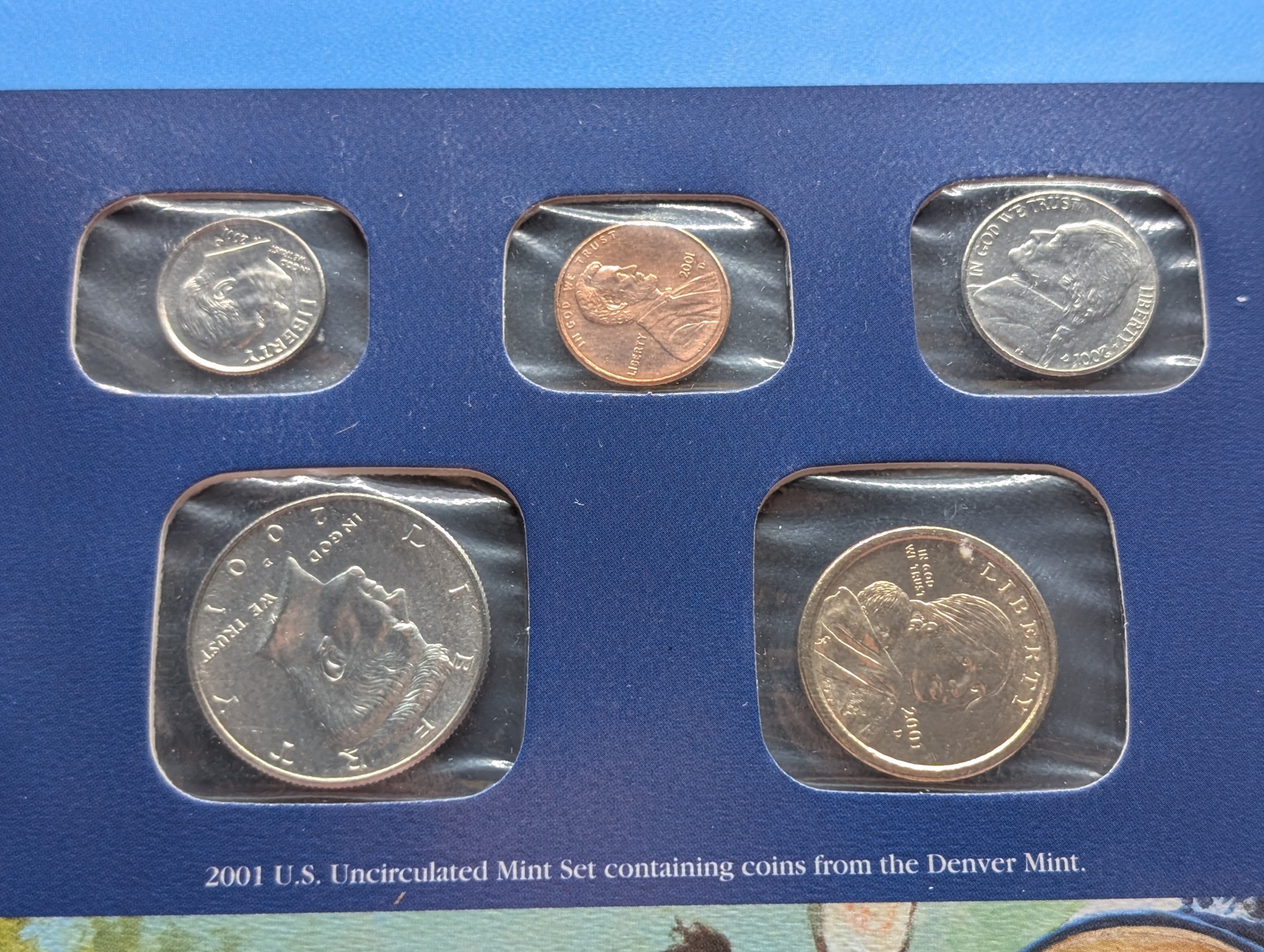 2001 P & D U.S. Uncirculated Mint Sets With Stamps (NO QUARTERS)