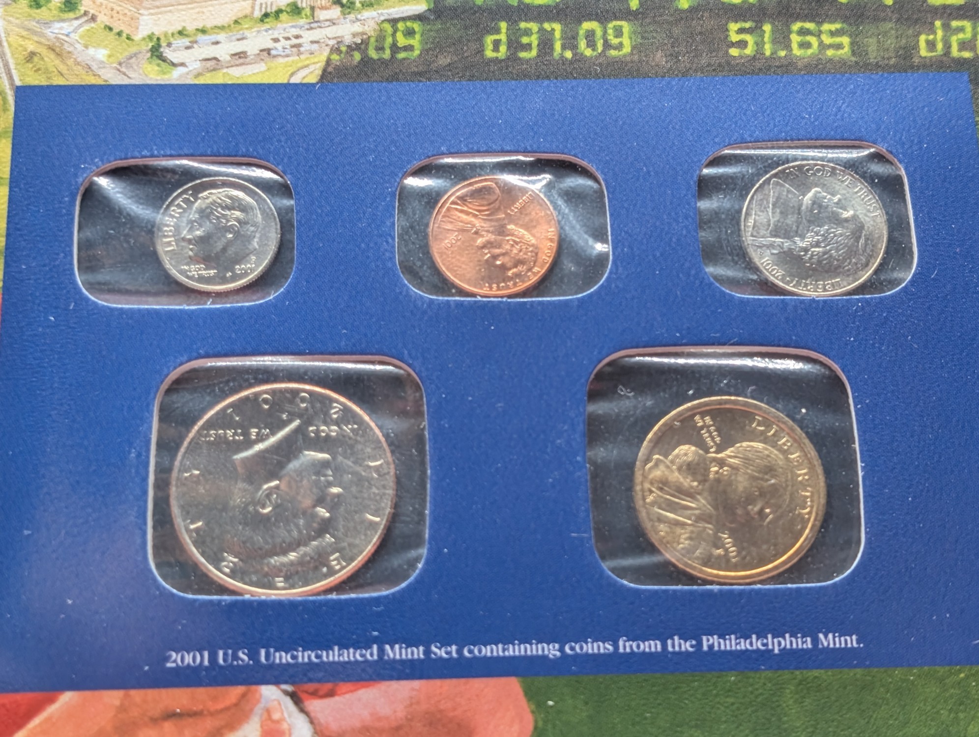 2001 P & D U.S. Uncirculated Mint Sets With Stamps (NO QUARTERS)
