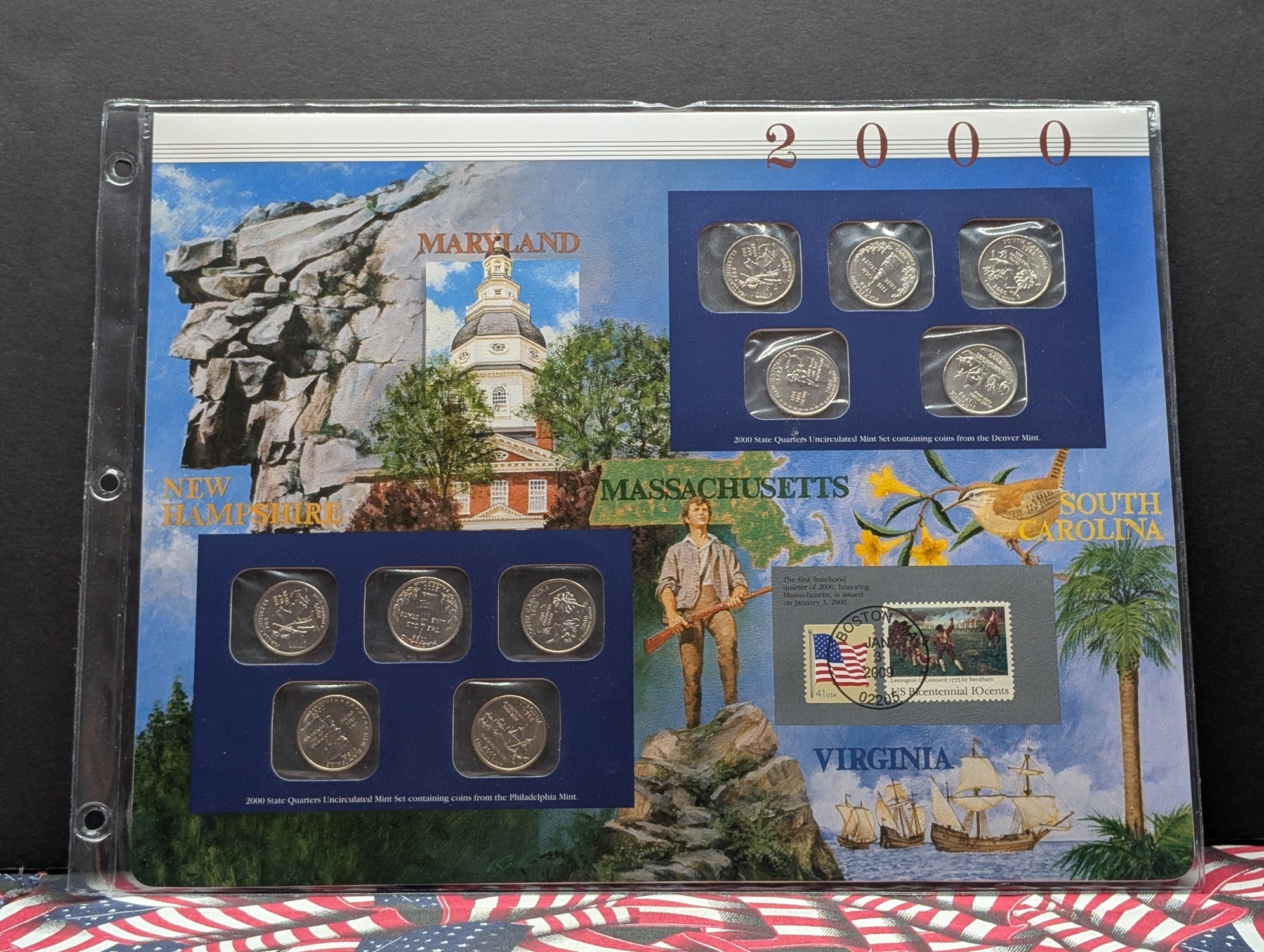2000 P & D State Quarters Uncirculated Mint Sets With Stamps