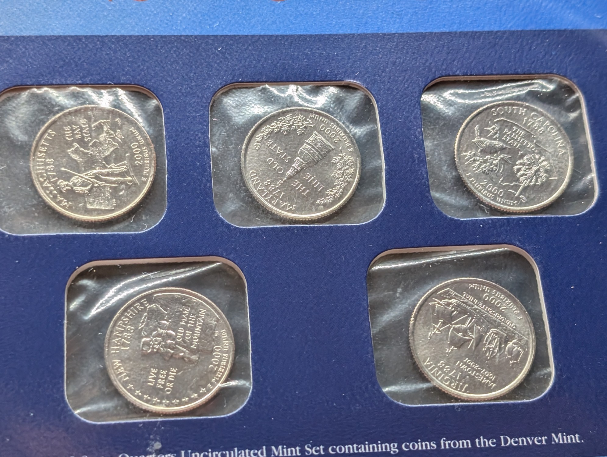 2000 P & D State Quarters Uncirculated Mint Sets With Stamps