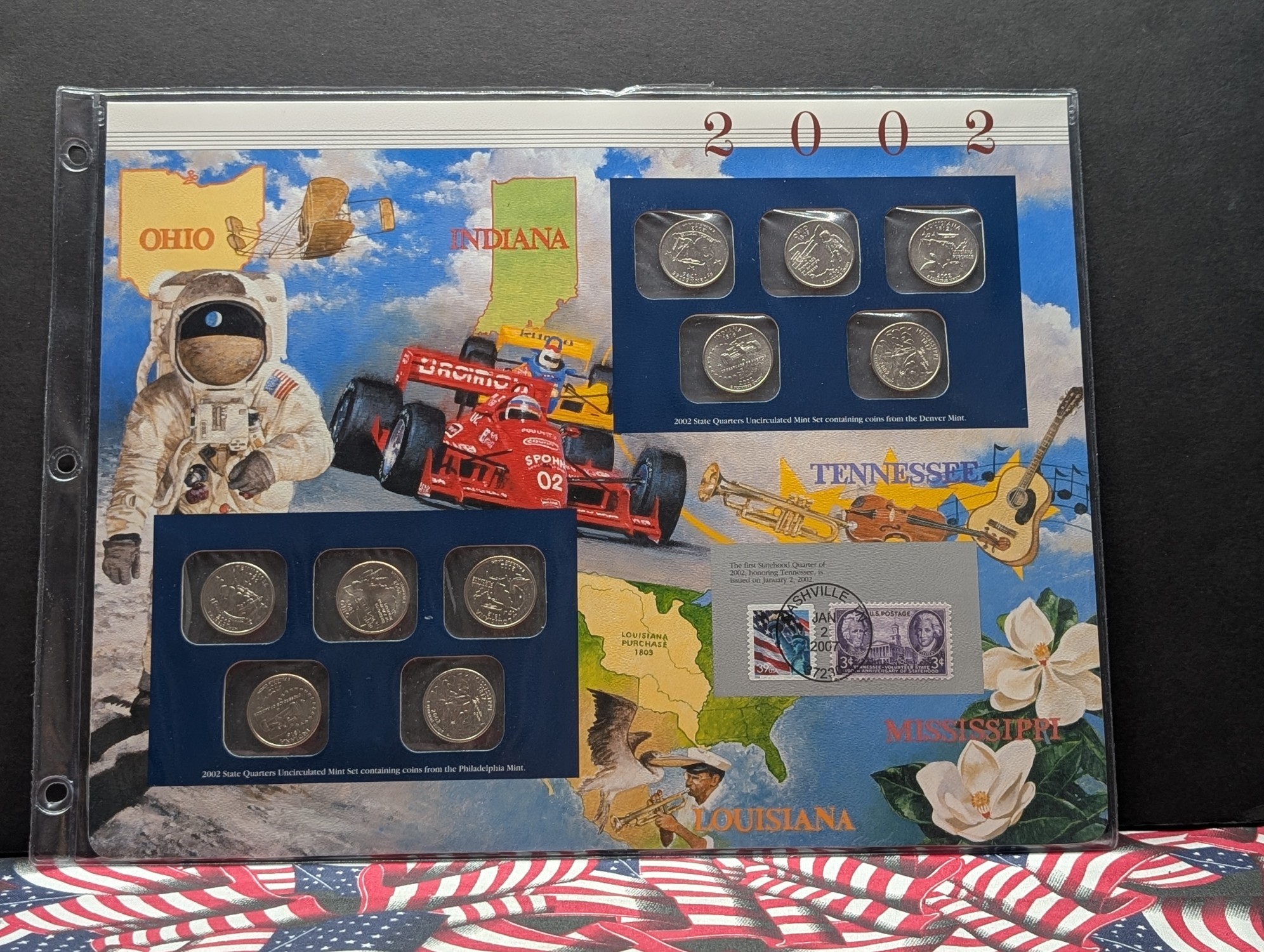 2002 P & D State Quarters Uncirculated Mint Sets With Stamps