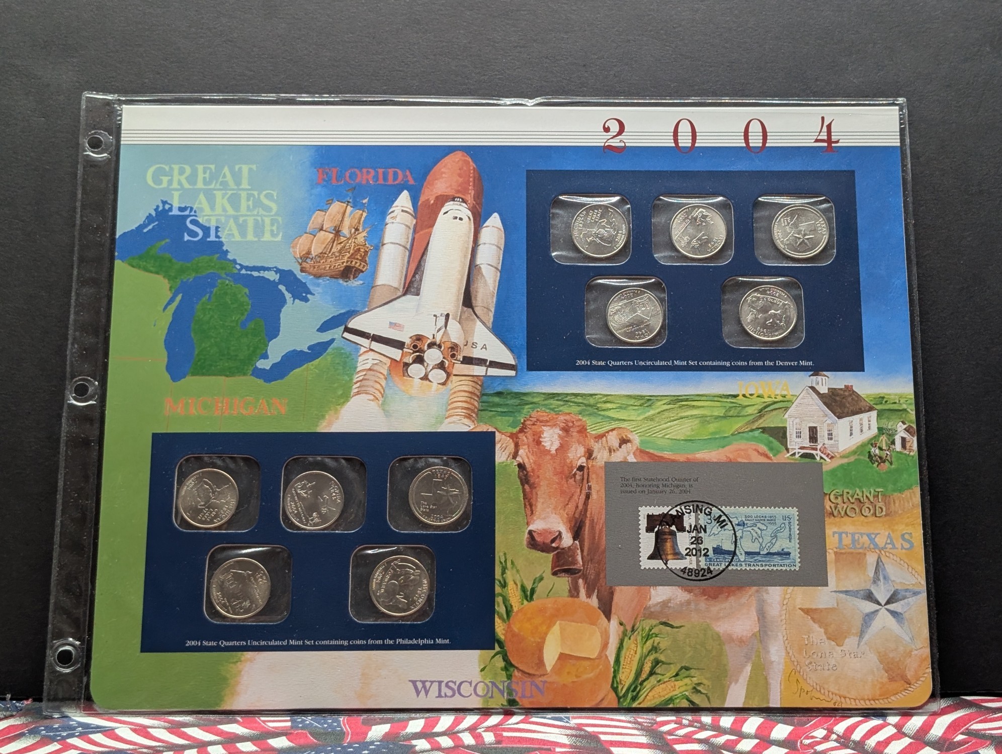 2004 P & D State Quarters Uncirculated Mint Sets With Stamps