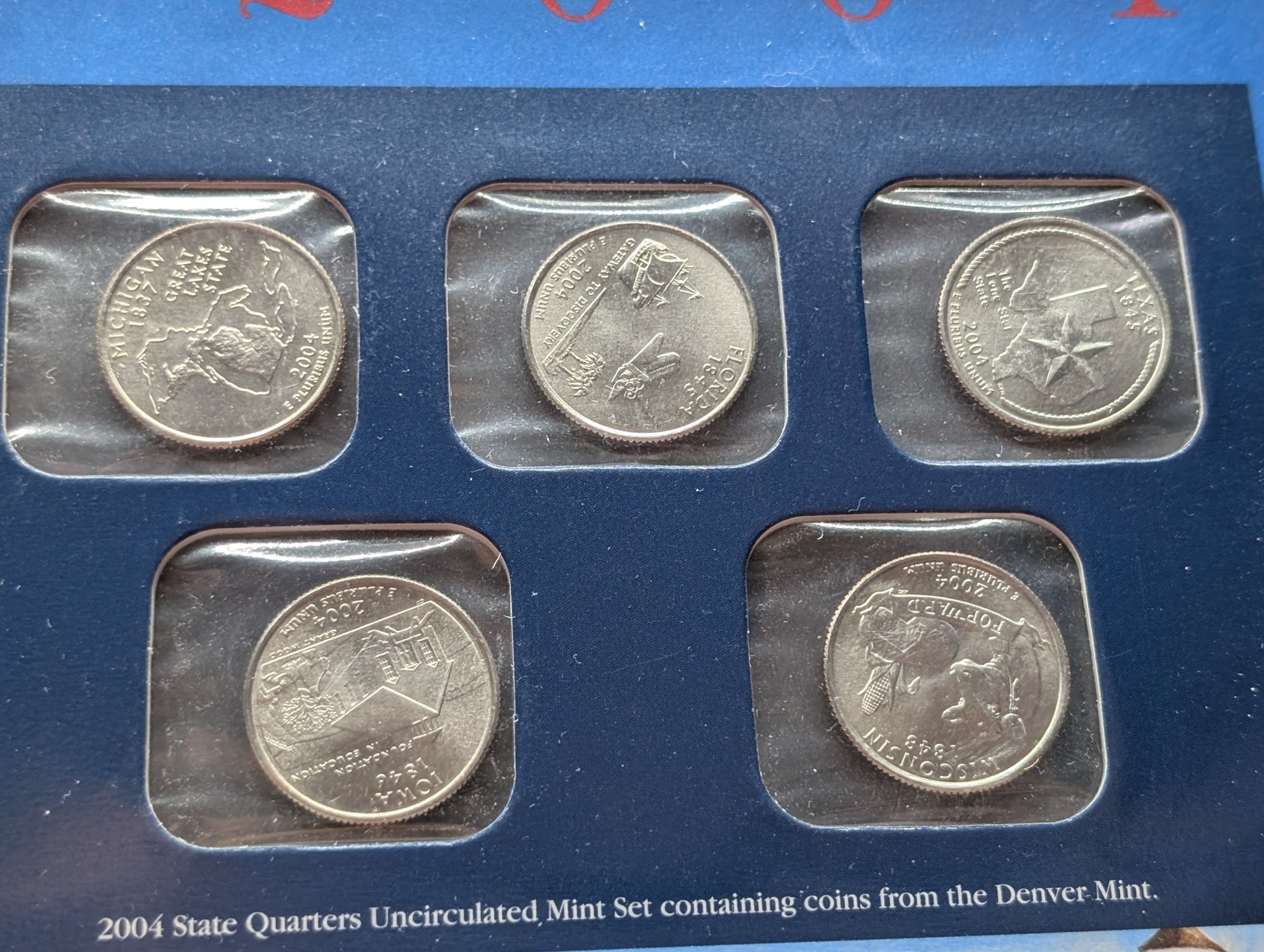 2004 P & D State Quarters Uncirculated Mint Sets With Stamps