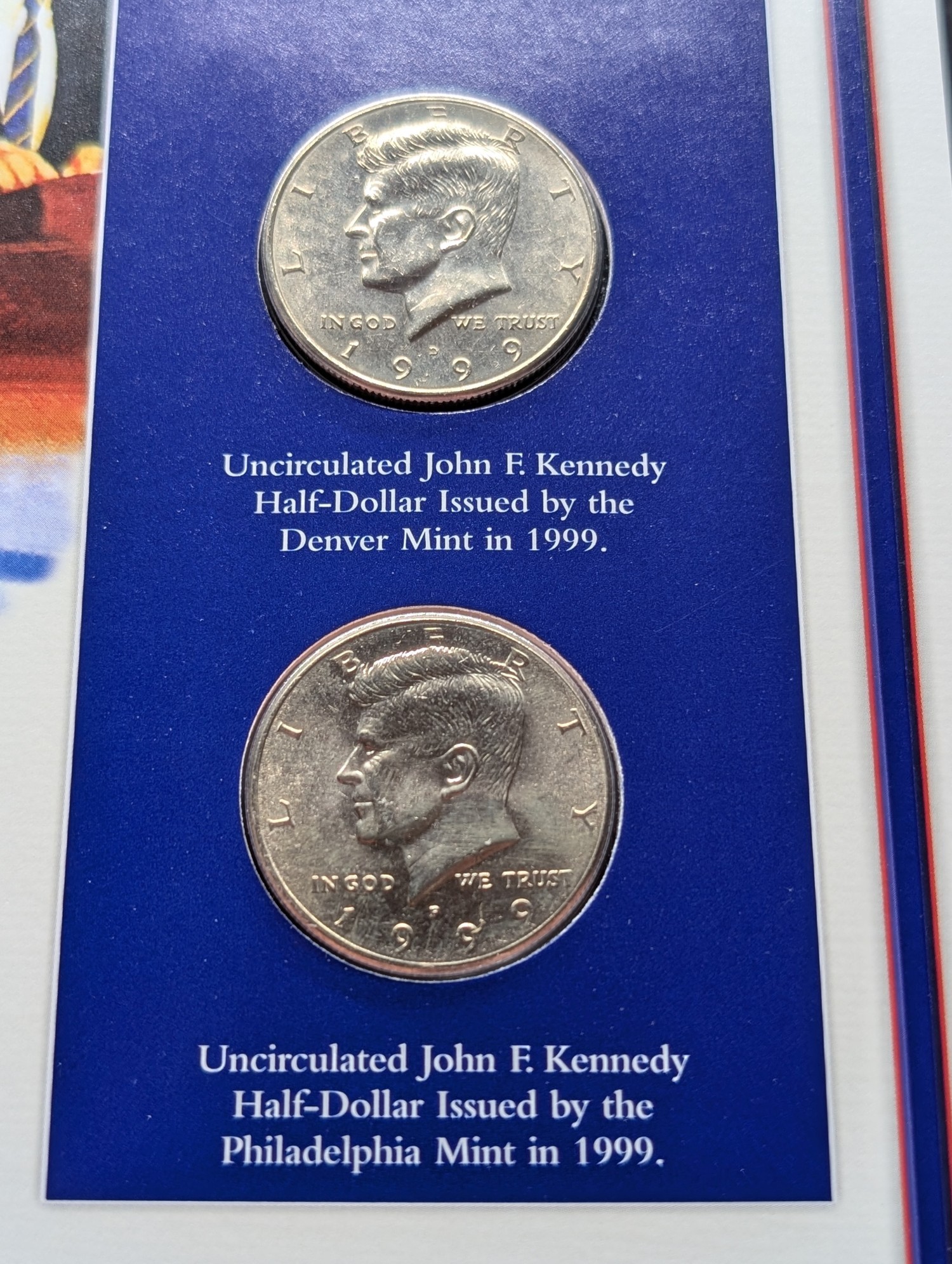 1999 P & D Kennedy Half Dollars With Stamp
