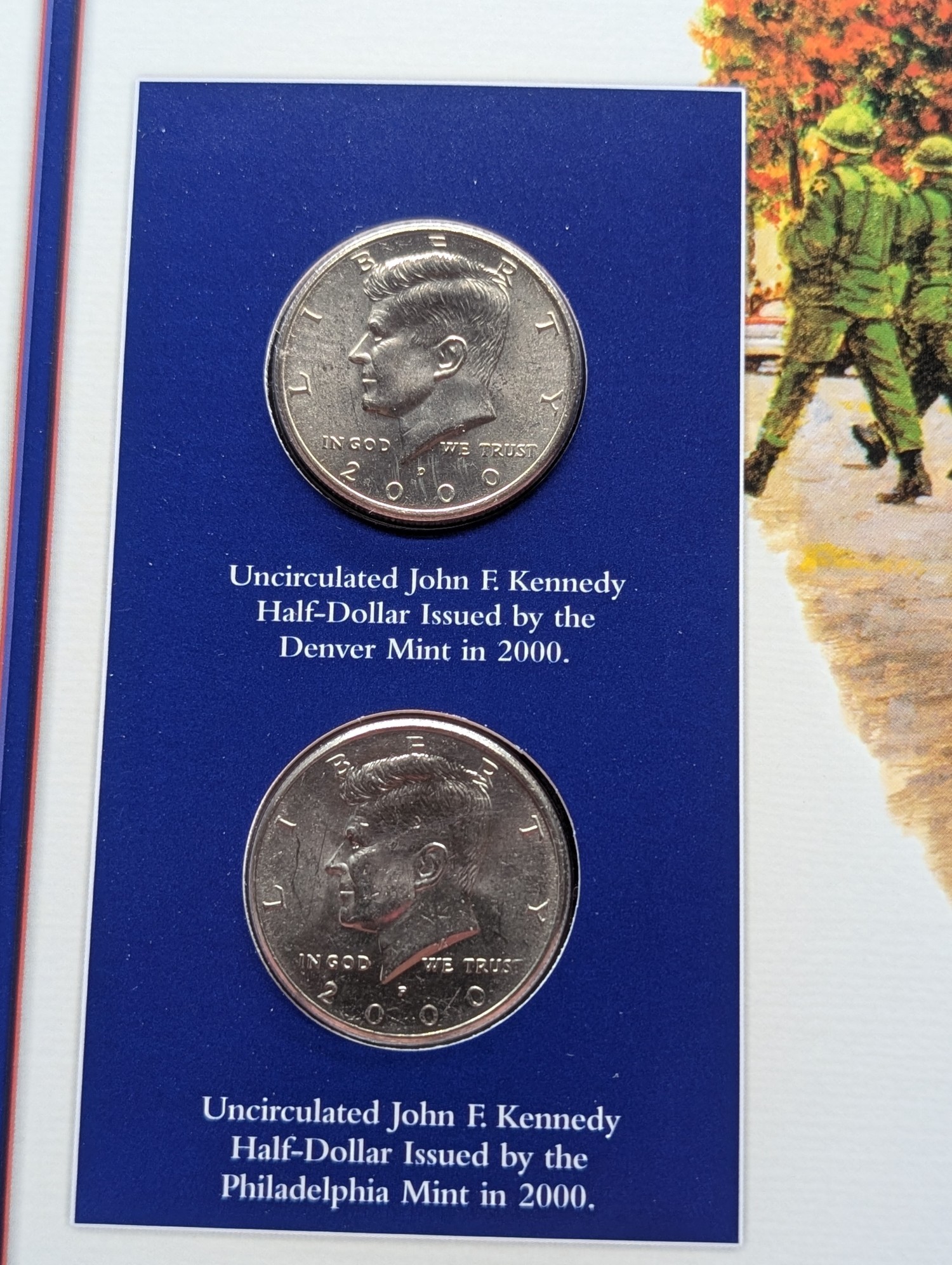 2000 P & D Kennedy Half Dollars With Stamp
