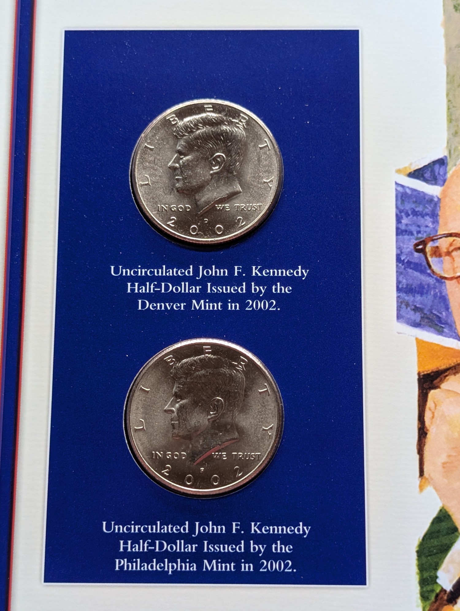 2002 P & D Kennedy Half Dollars With Stamp