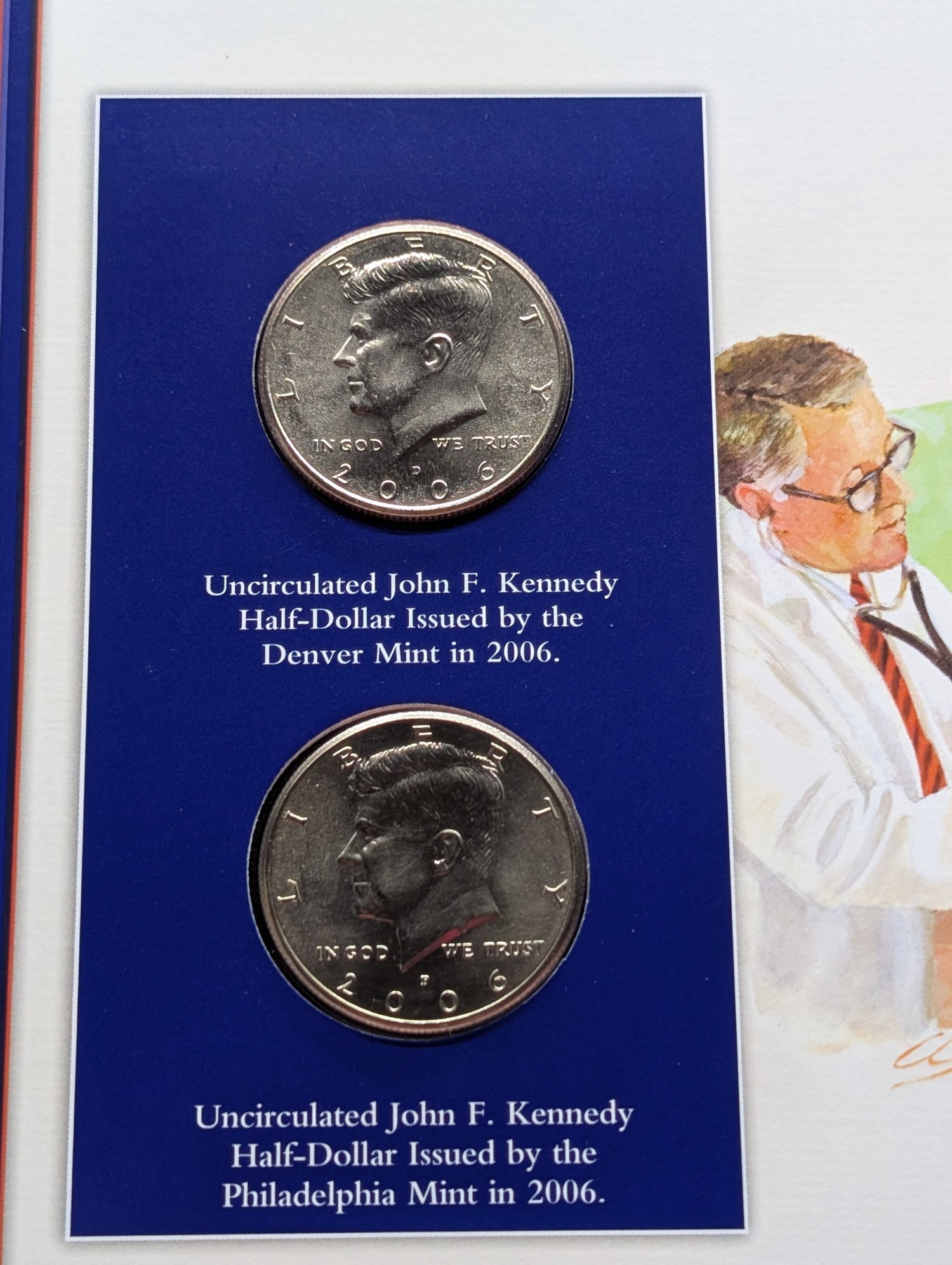 2006 P & D Kennedy Half Dollars With Stamp