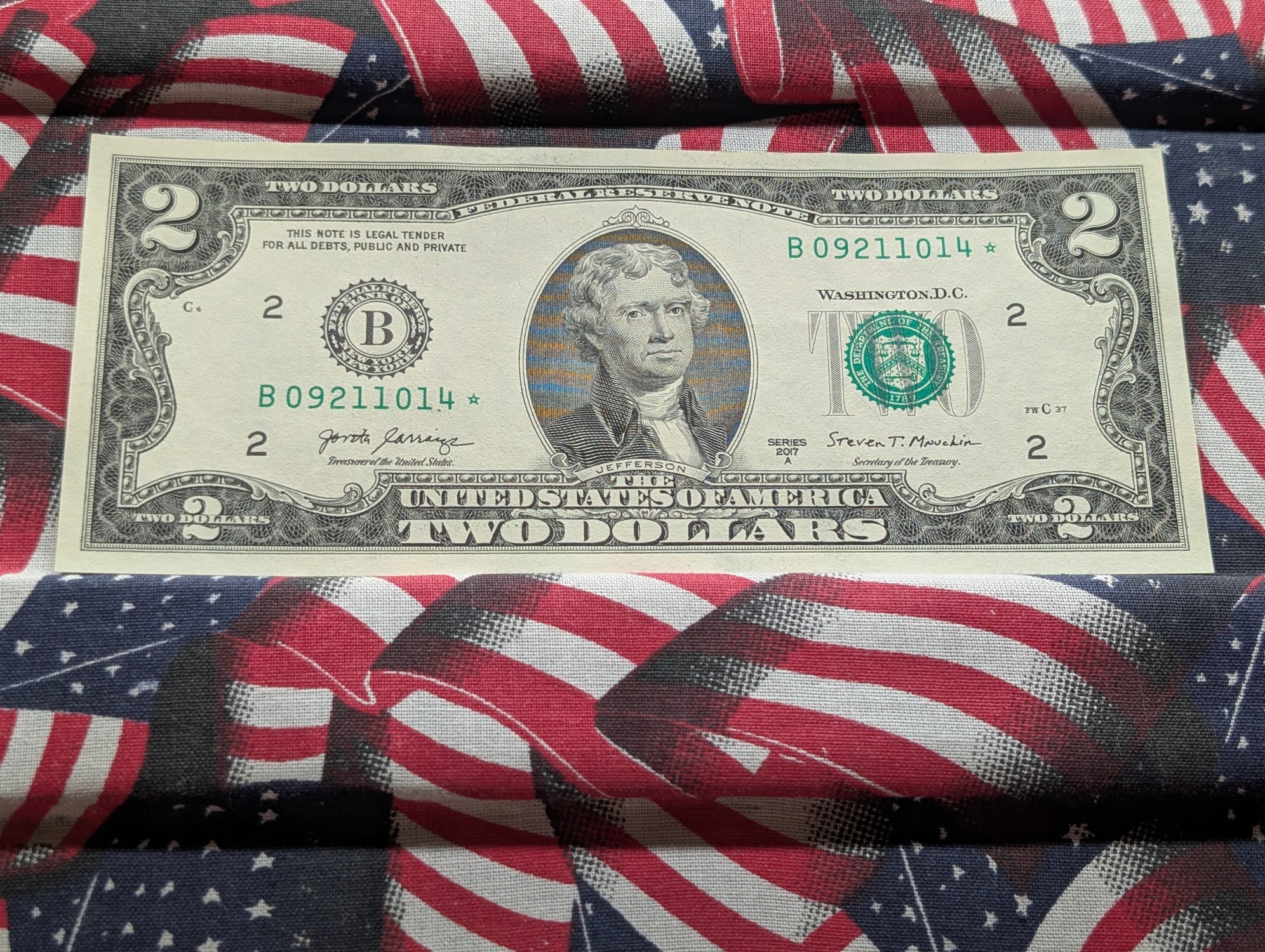 2017-A $2 Federal Reserve Star Bank Note, Serial # B 09211014*