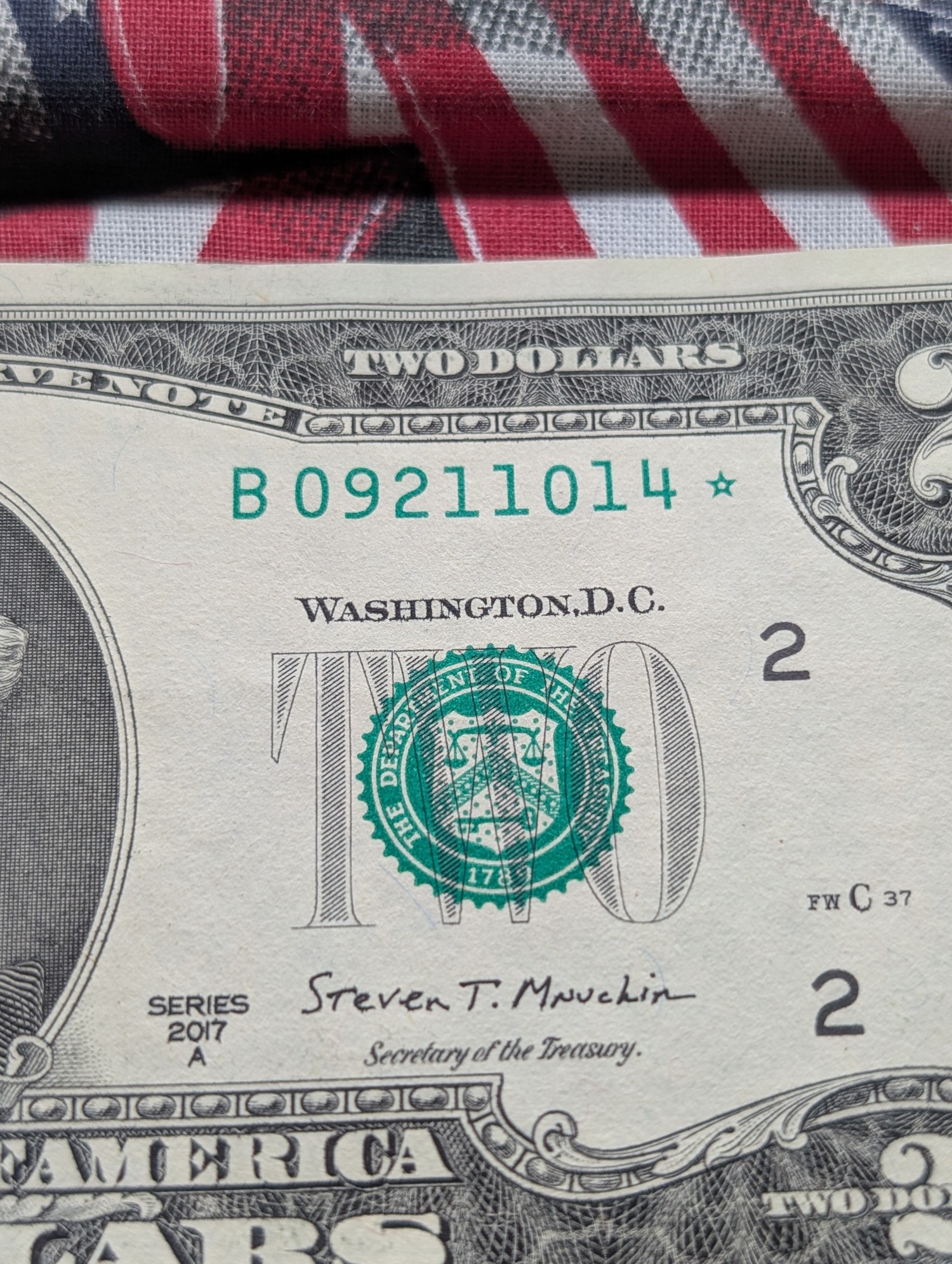 2017-A $2 Federal Reserve Star Bank Note, Serial # B 09211014*