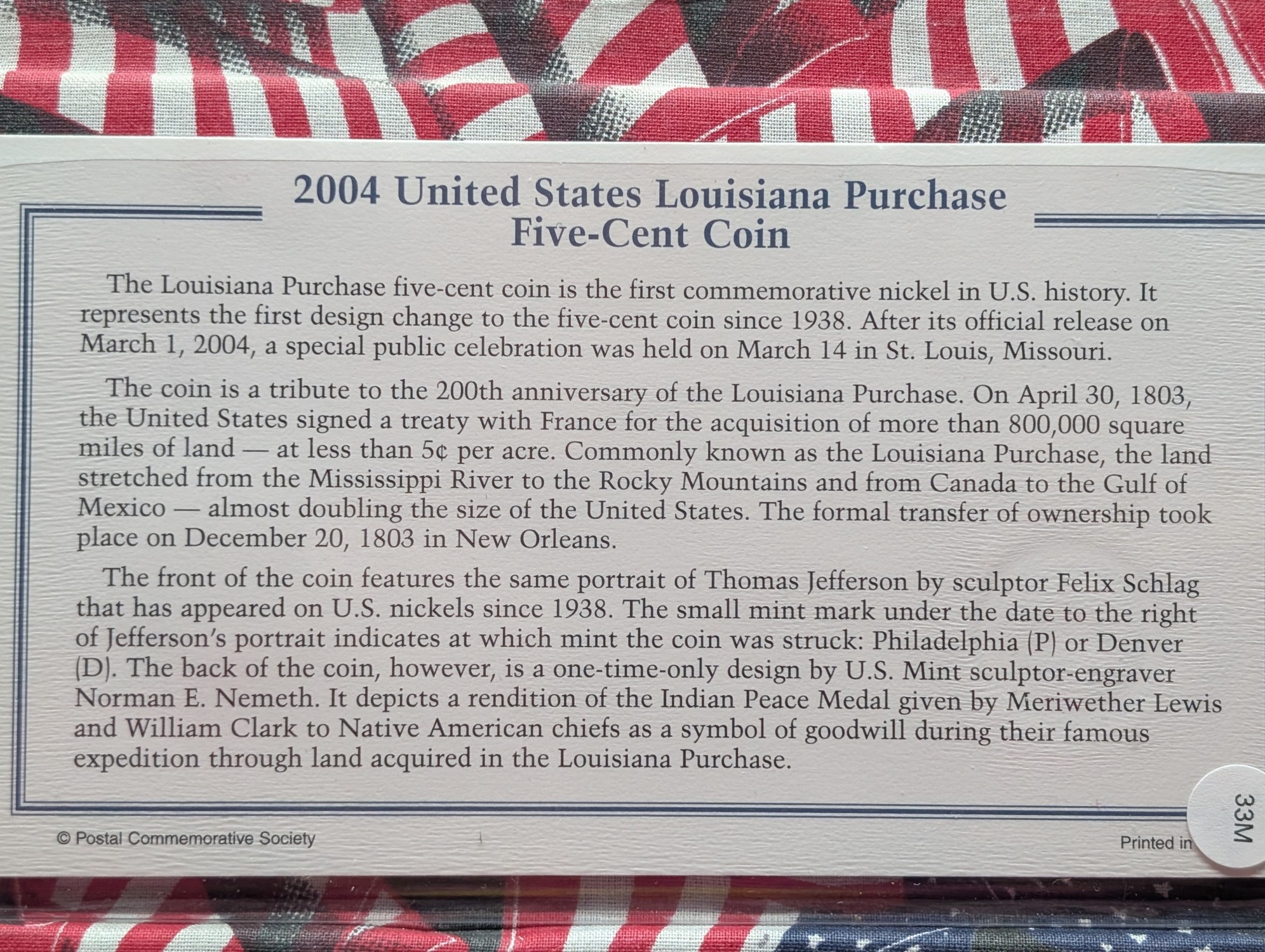 2004-P Louisiana Purchase Jefferson Nickel With First Day Cachet