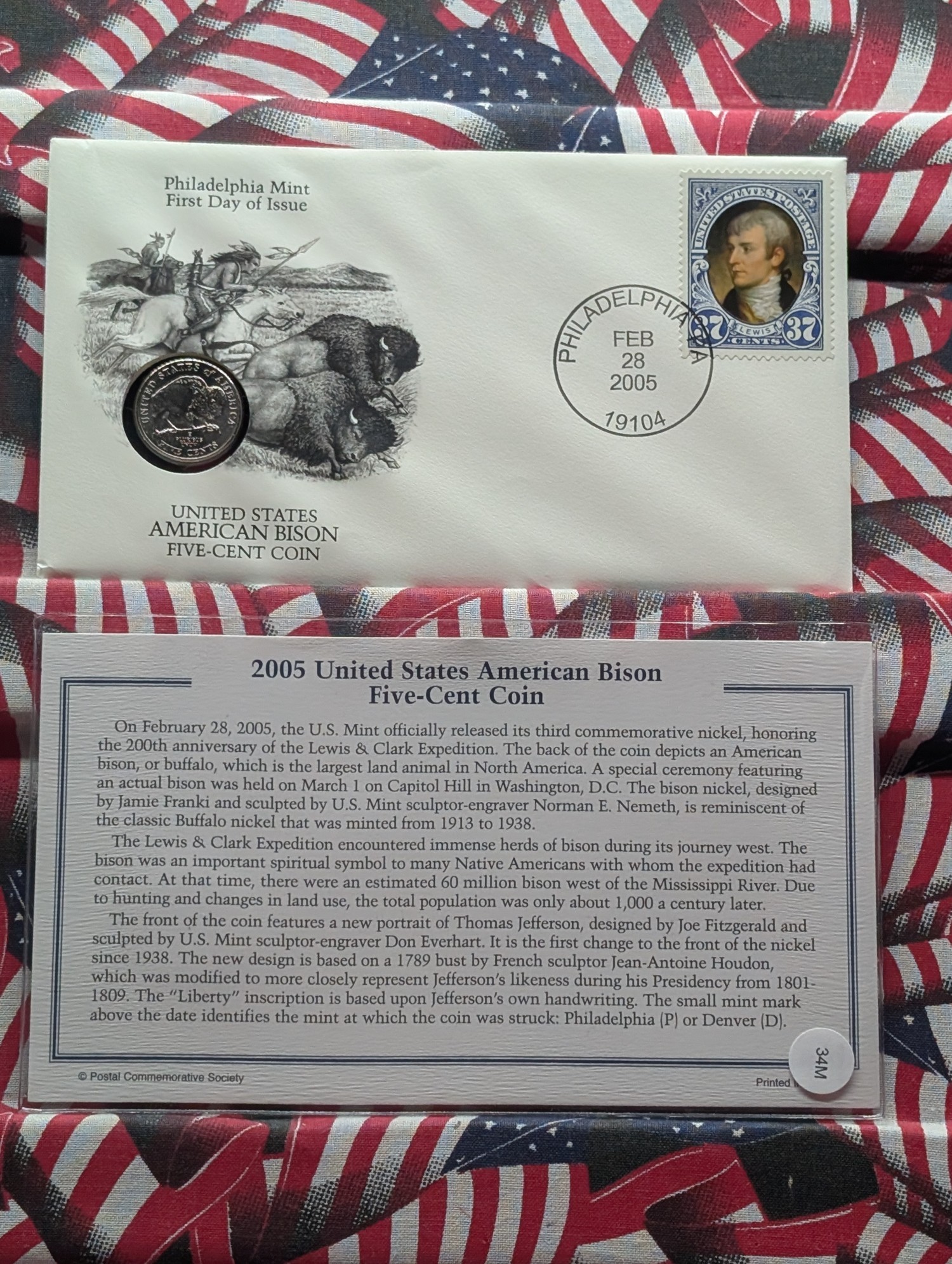 2005-P American Bison Jefferson Nickel With First Day Cachet
