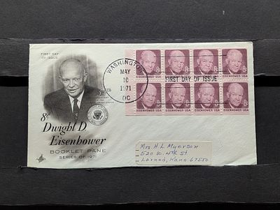 1971 Eisenhower Booklet Pane Of Eight As A First Day Cachet Condition PLEASE NOTE Some coins 