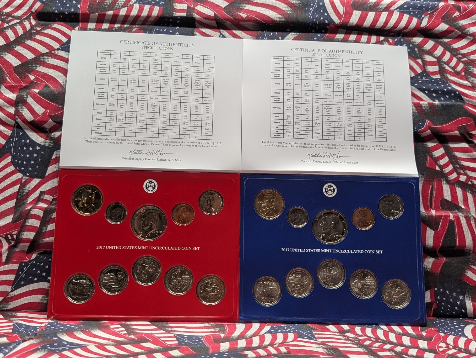 2017 P&D U.S. Uncirculated Mint Coin Set with ATB Quarters In OGP w/COA, Opened