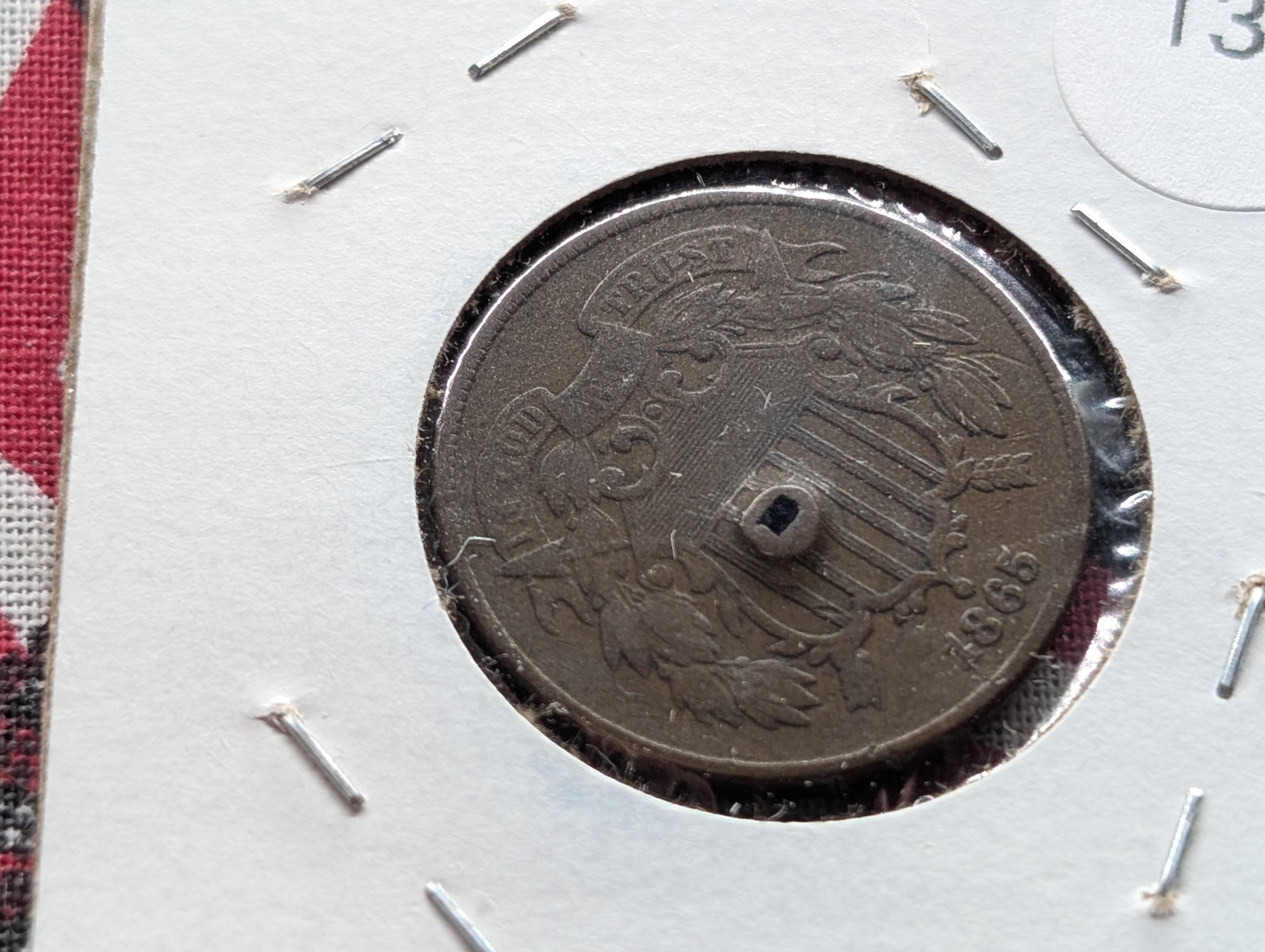 1865 Two Cent Coin, Damaged