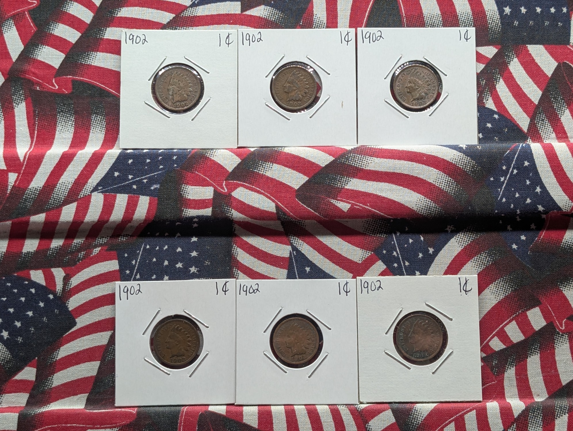 (6) 1902 Indian Head Cents
