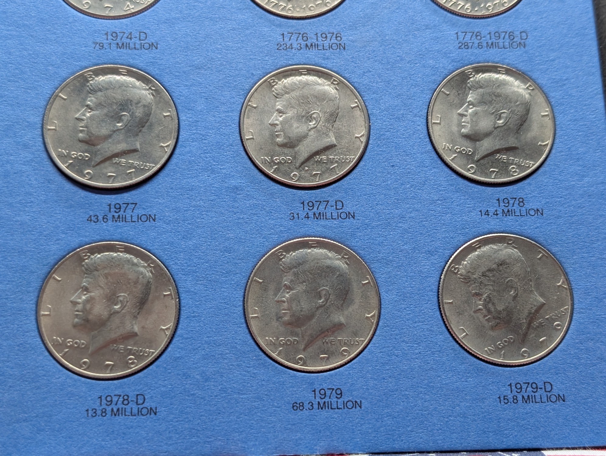 Partial Kennedy Half Dollar Album, 27 Coins Total, 1978-P In 1978-D Spot & 1979-P In 1979-D Spot