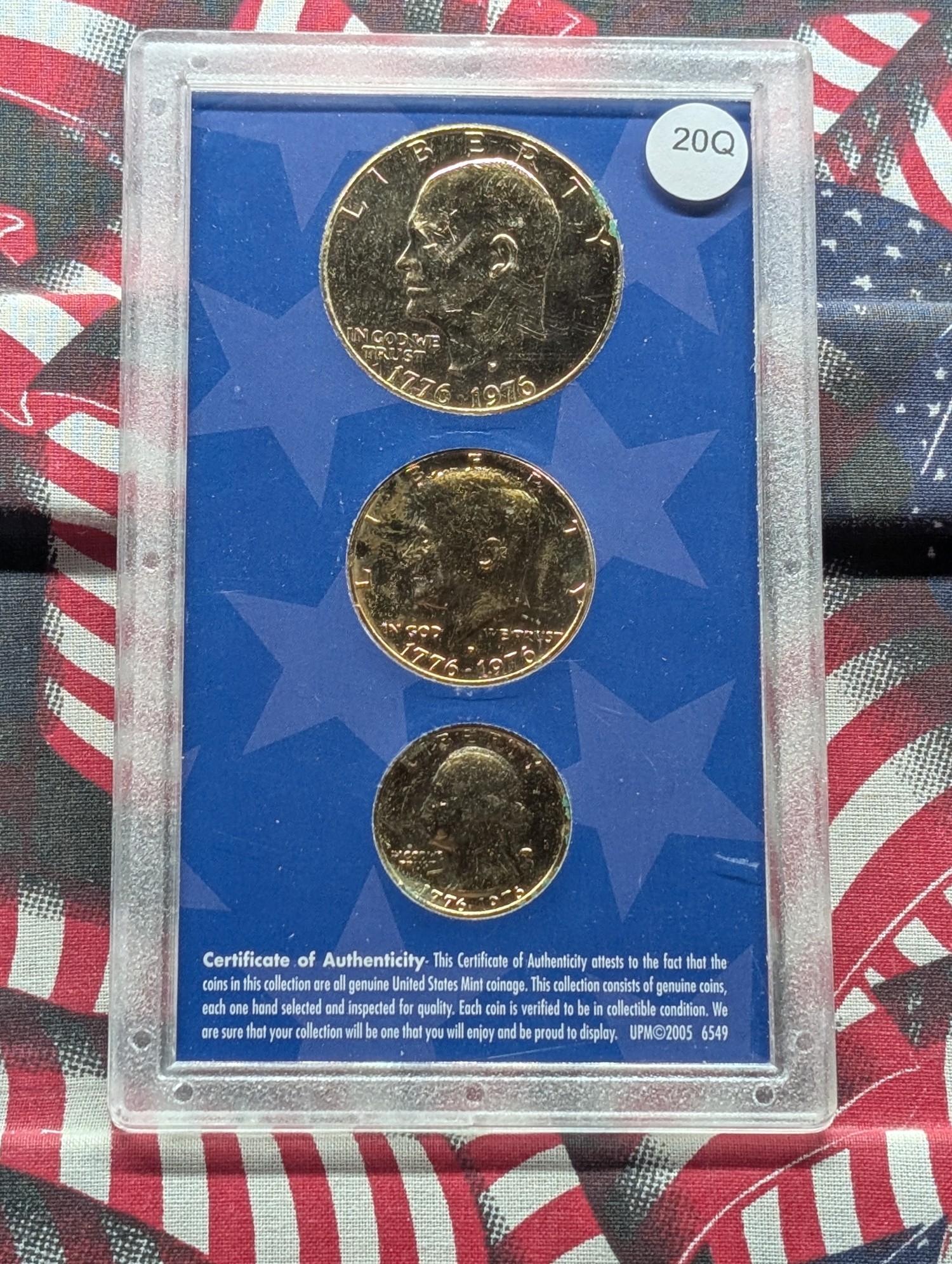 (3) 24 kt. Gold Plated Bicentennial Coins In Case - 1976-D Eisenhower One Dollar, 1976-D Kennedy Half Dollar, & 1976-P Washington Quarter