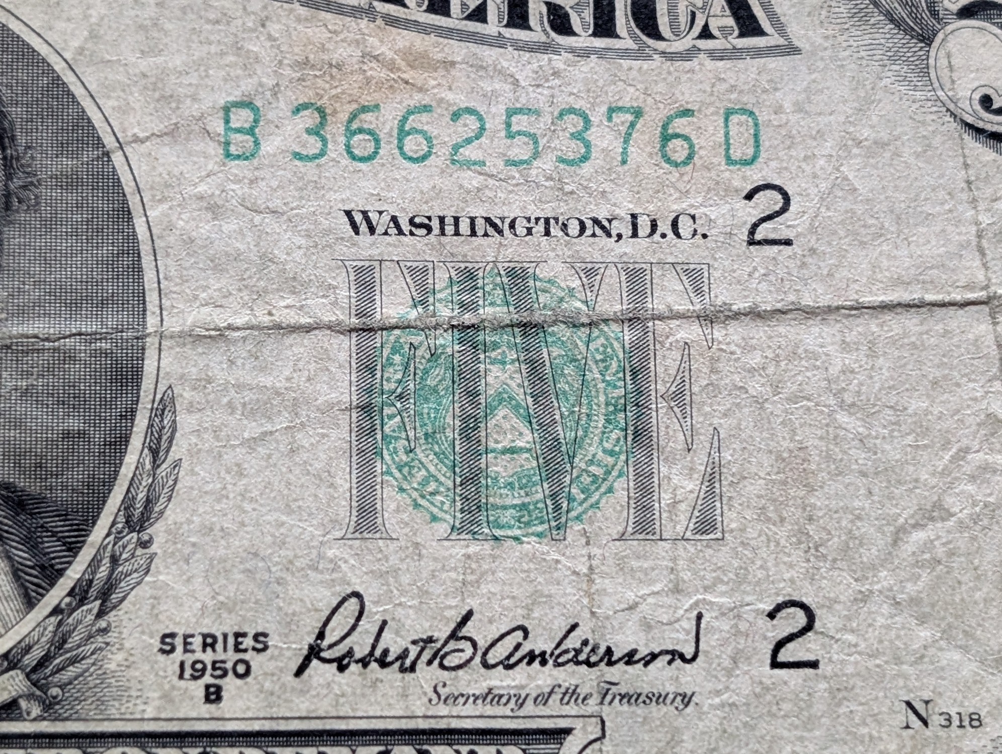1950-B $5 U.S. Federal Reserve Note