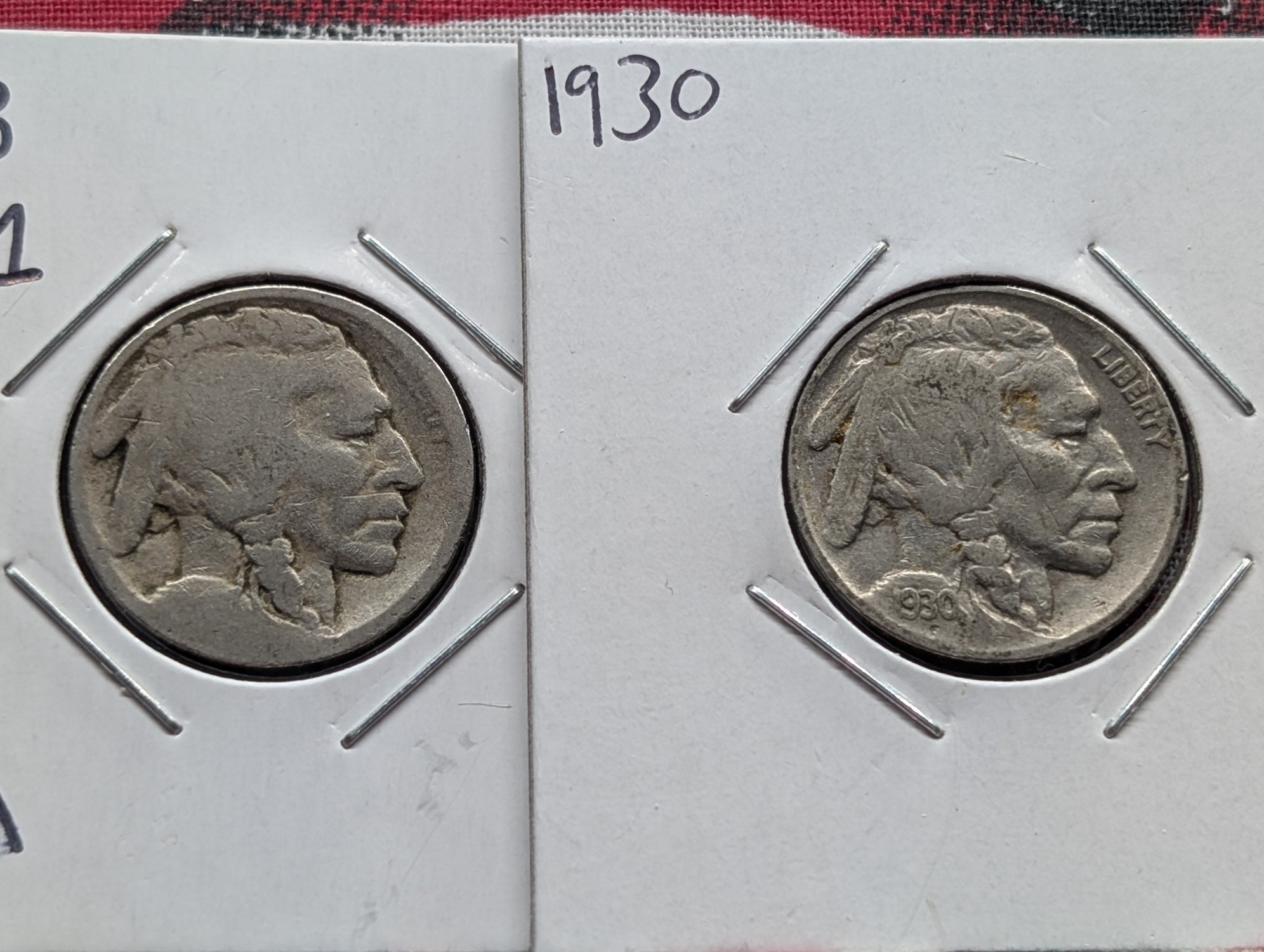 1913-P Type 1 & 1930-P Indian Head Buffalo Nickels