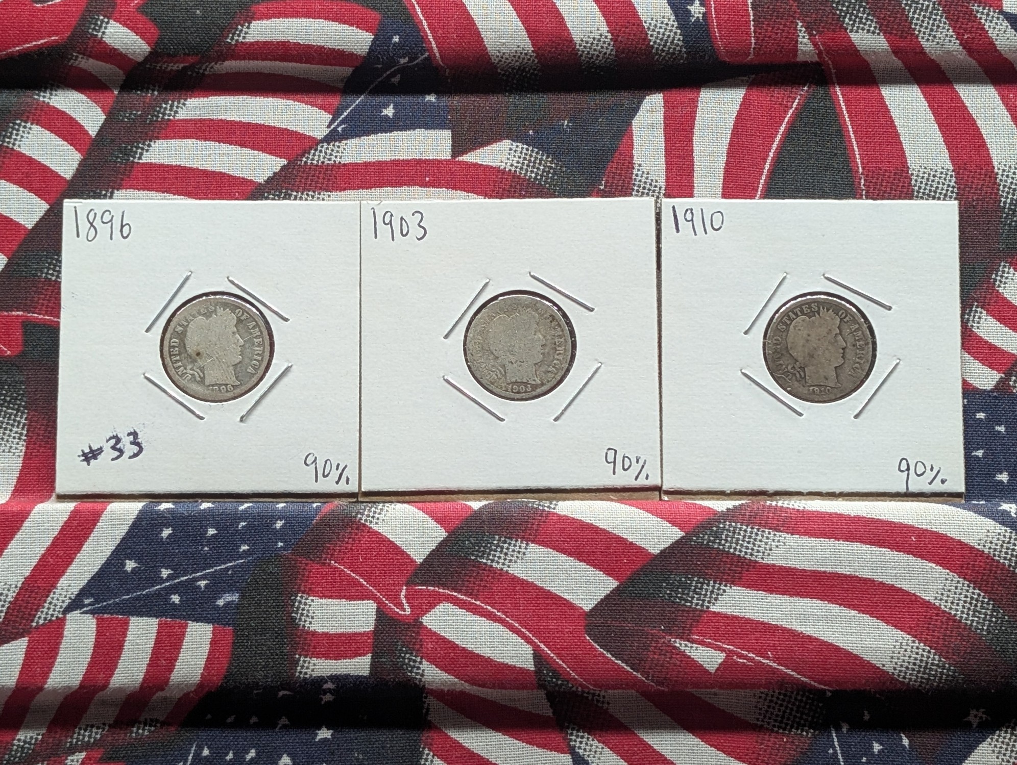 1896, 1903-O, & 1910-D Barber 90% Silver Dimes
