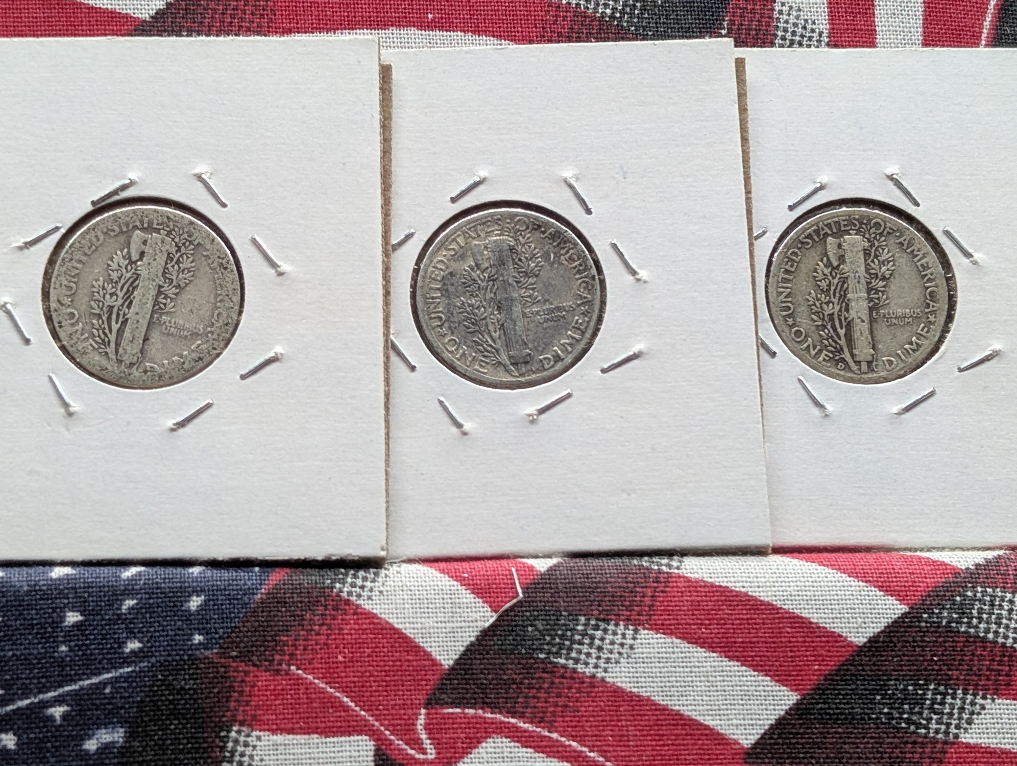 1936, 1939, & 1942-D Mercury 90% Silver Dimes