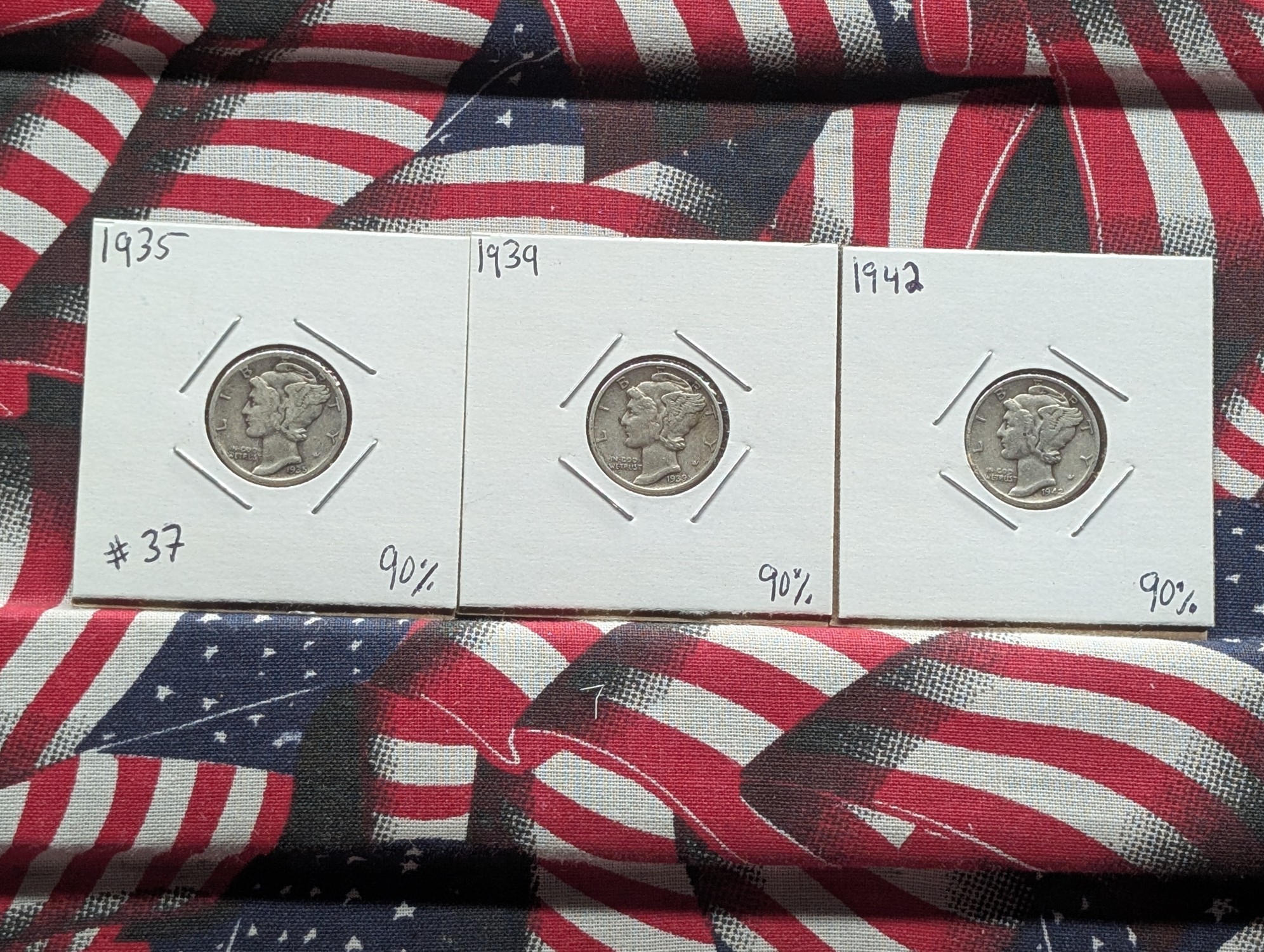 1935-S, 1939, & 1942-S Mercury 90% Silver Dimes